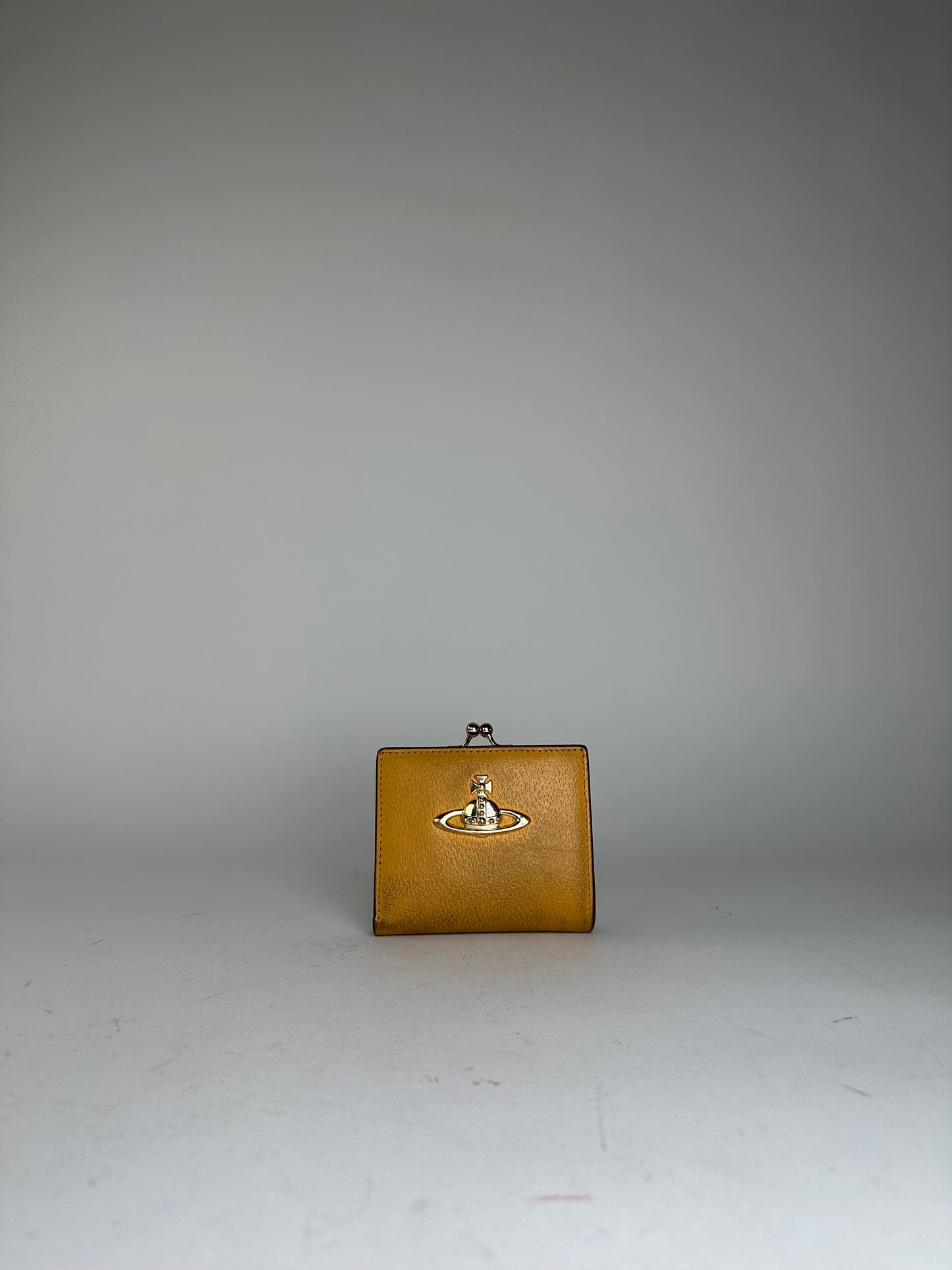 Vintage Vivienne Westwood Orb Leather Kiss-Lock Wallet Mustard