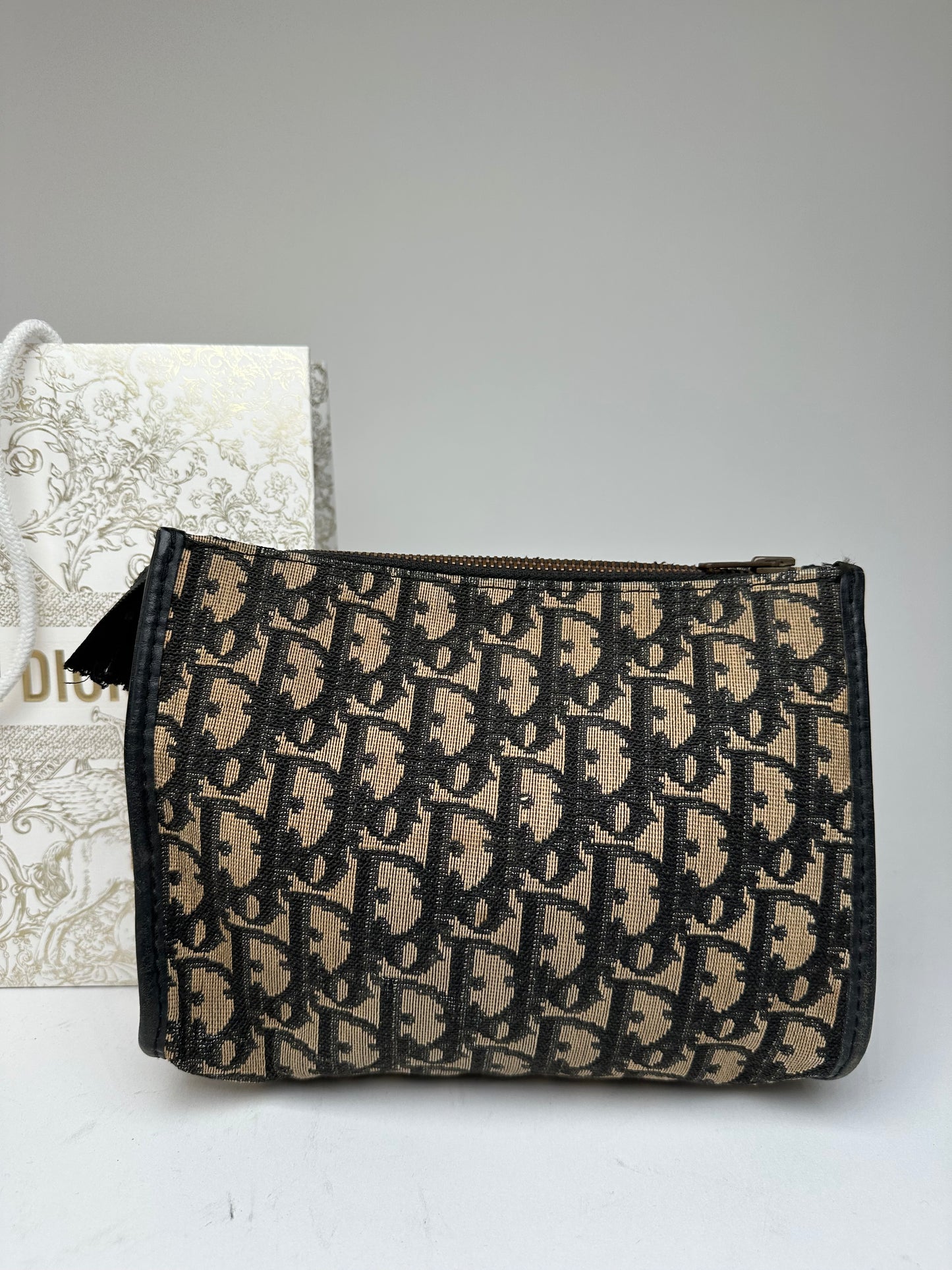 Vintage Dior Oblique Monogram Clutch Beige Navy