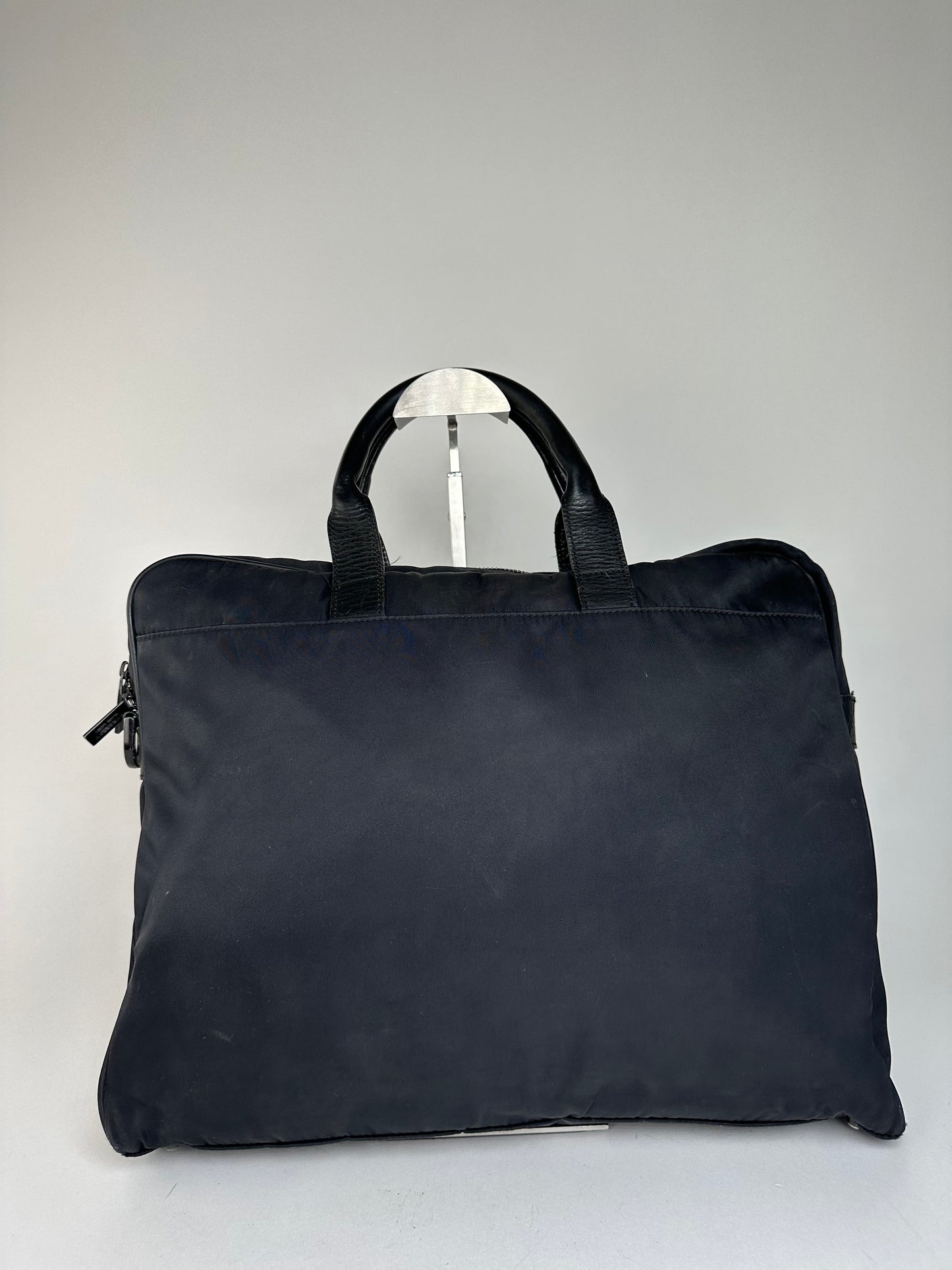 Vintage Burberry Black Label Embossed Check Nylon Briefcase Black