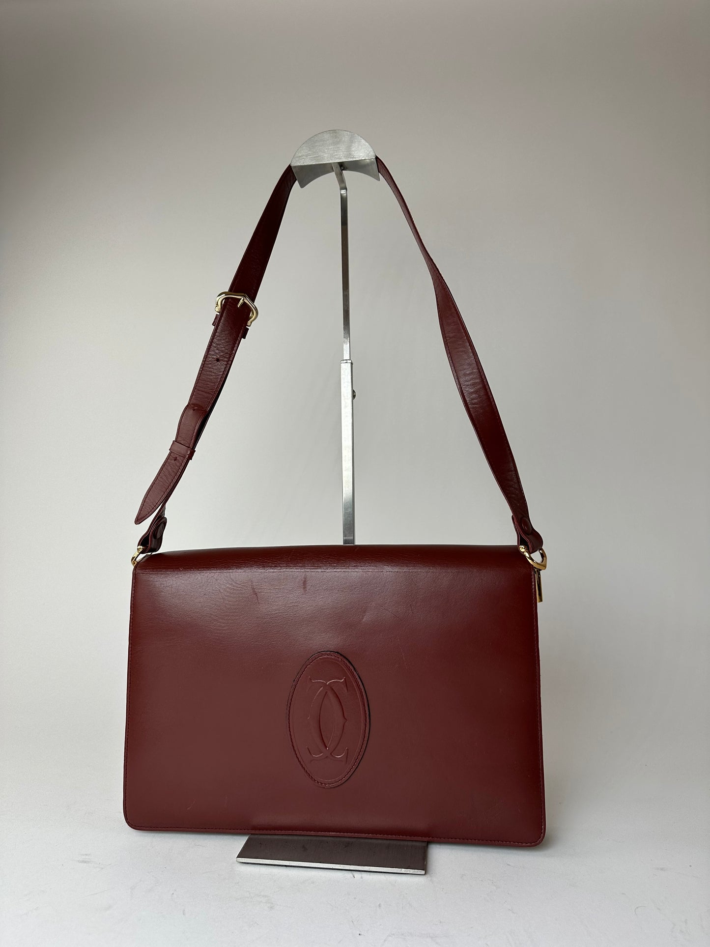Vintage Cartier Leather Multiway Bag Burgundy