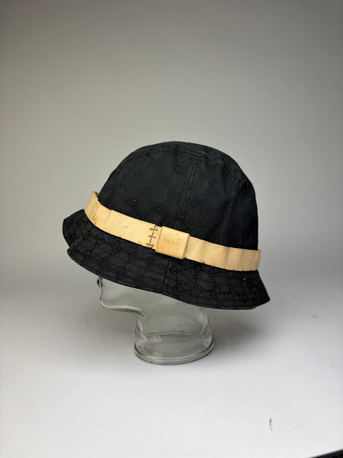 Vintage Gucci GG Monogram Canvas Bucket Hat Late 1990s Black Beige