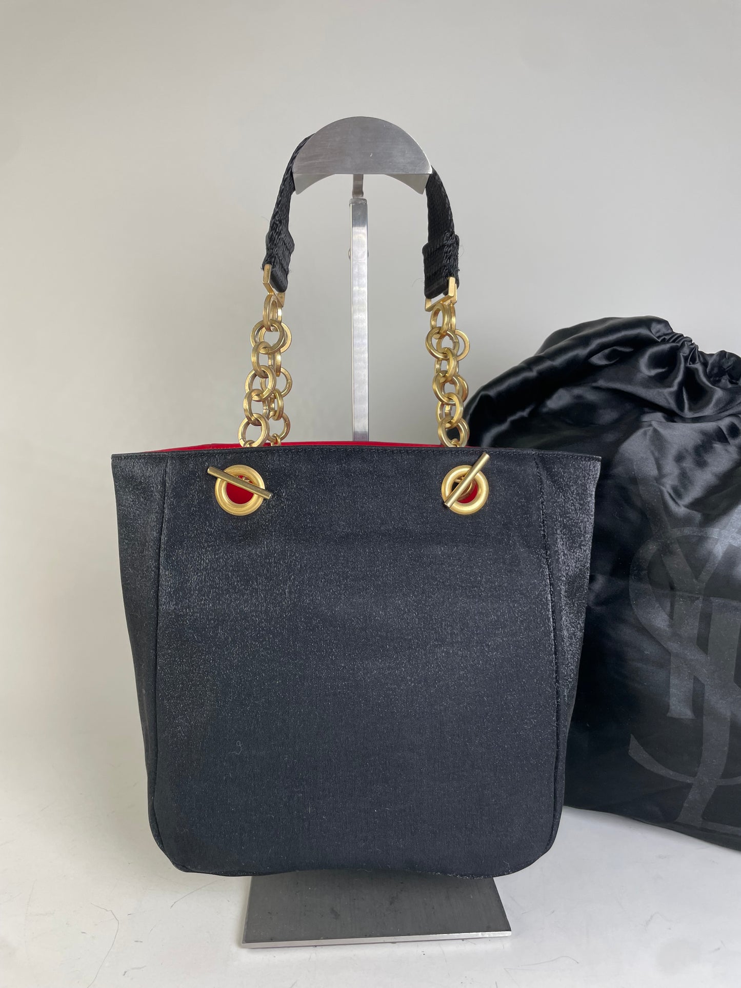 Vintage Yves Saint Laurent Chain Tote Black Red Gold