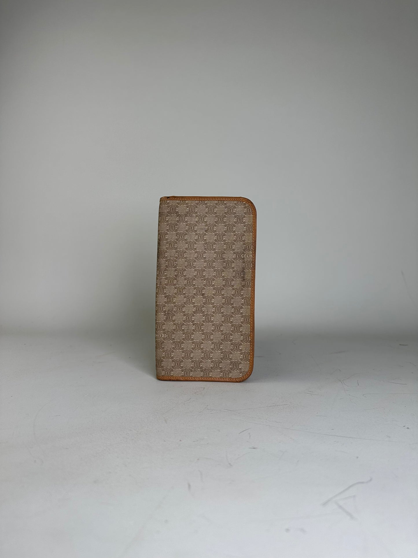 Vintage Celine Macadam Canvas Zip Wallet Beige Brown
