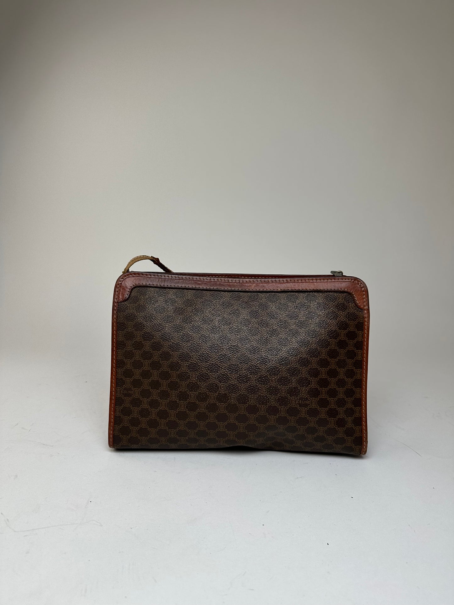 Vintage Celine Paris Leather Monogram Clutch Brown