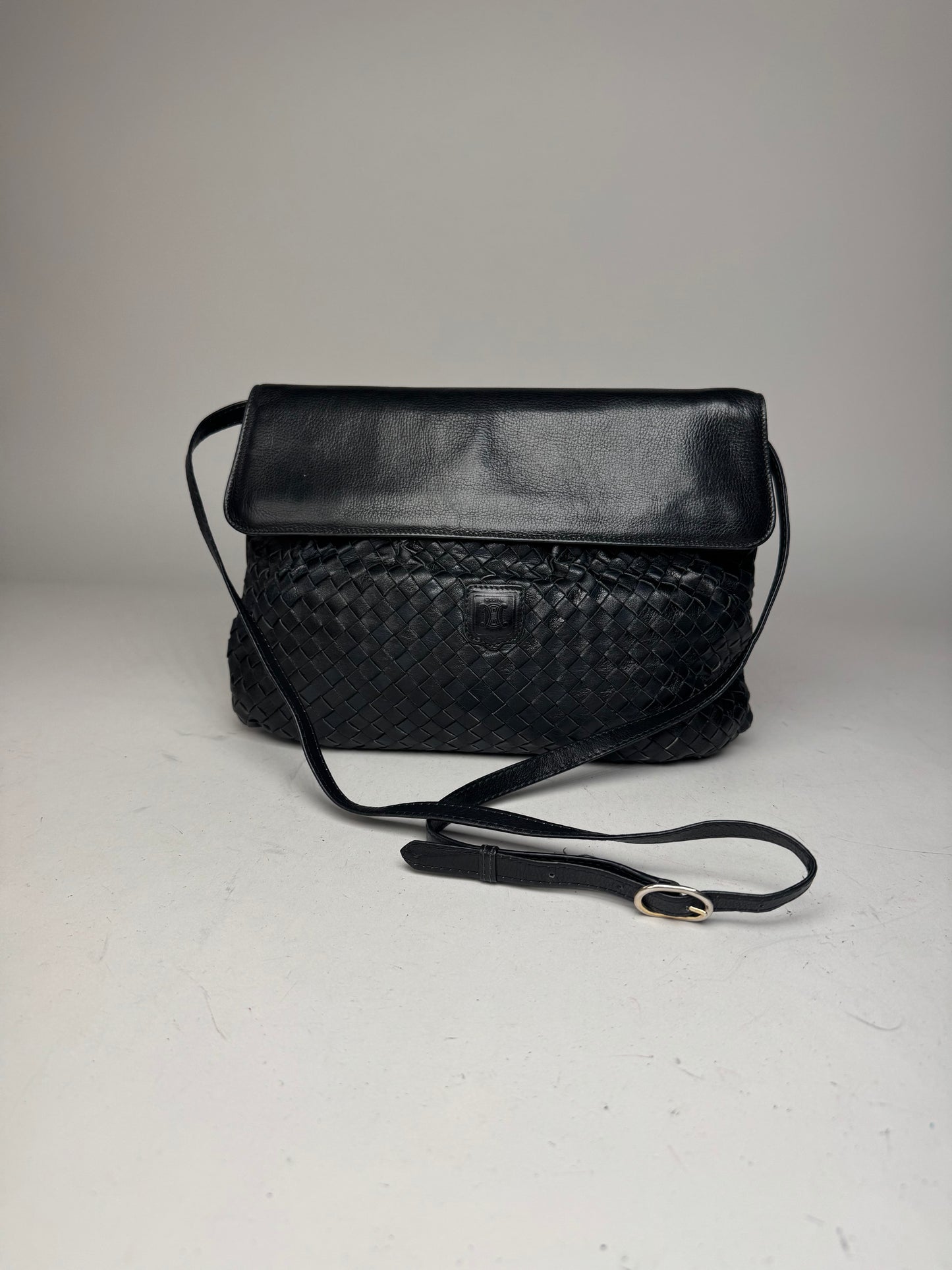 Vintage Celine Paris Braided Leather Bag Black
