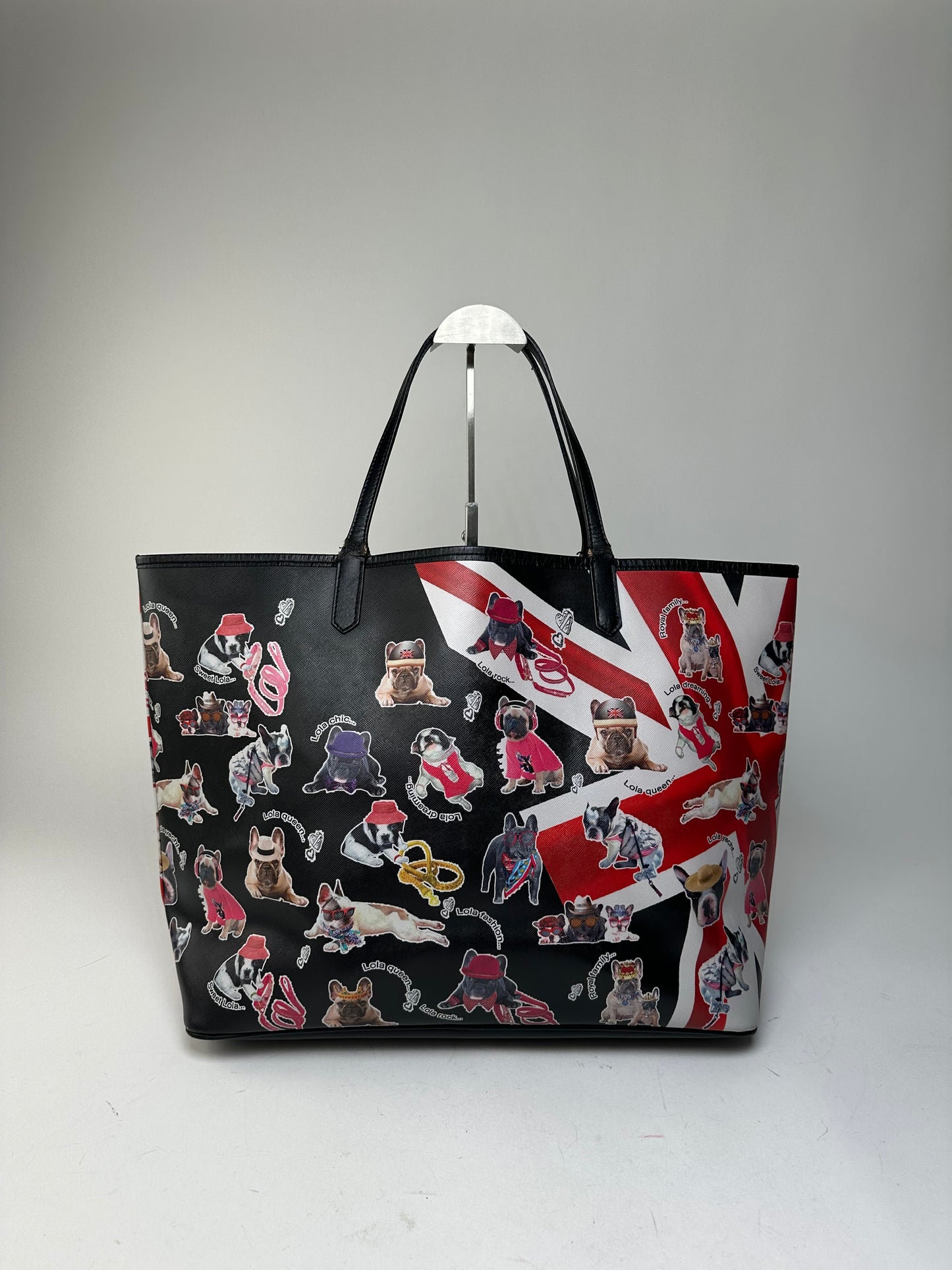 Vintage Givenchy Lola Bulldog Print Coated Canvas Tote Black Red White