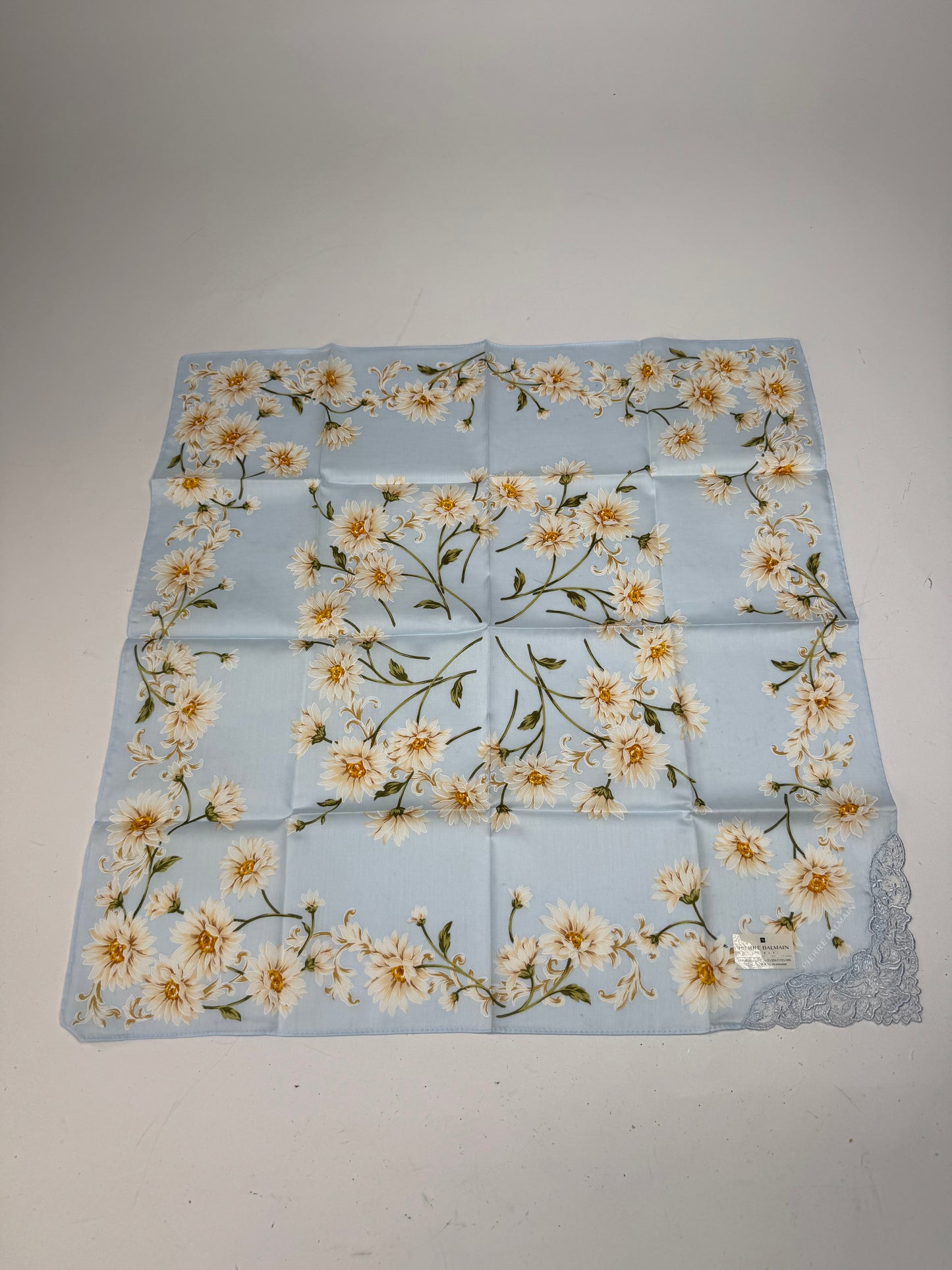 Vintage Balmain Floral Scarf Light-Blue Yellow white
