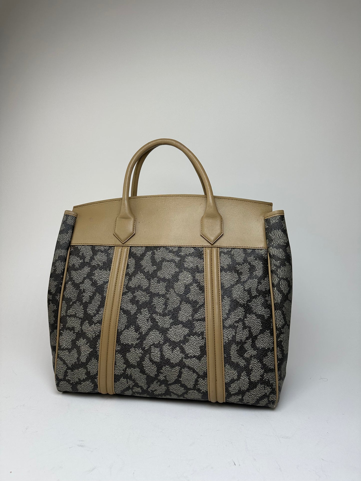 Vintage Yves Saint Laurent Stone Monogram Leather Handbag Black Grey Brown
