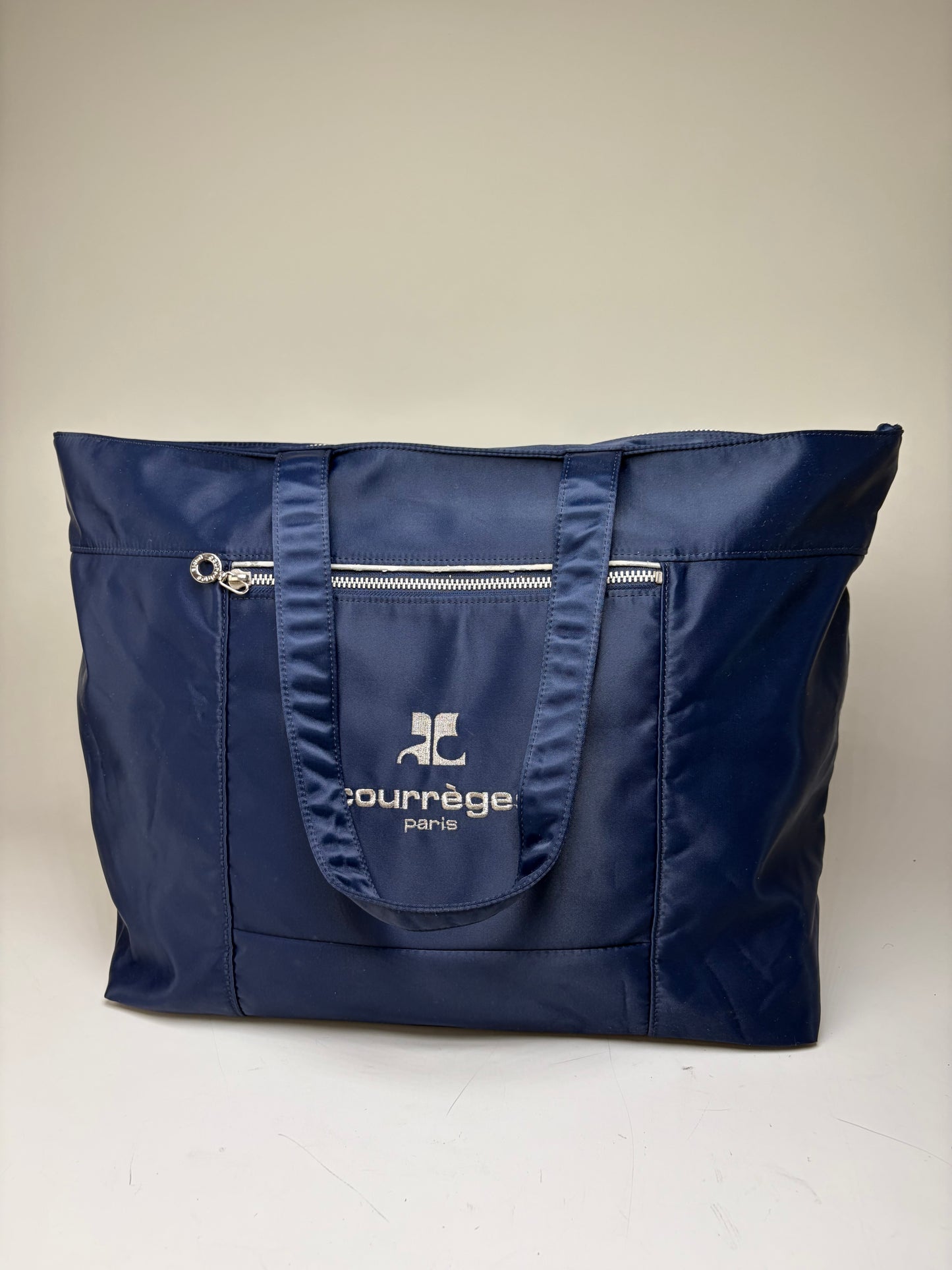 Vintage Courreges Nylon Tote Bag Navy Silver