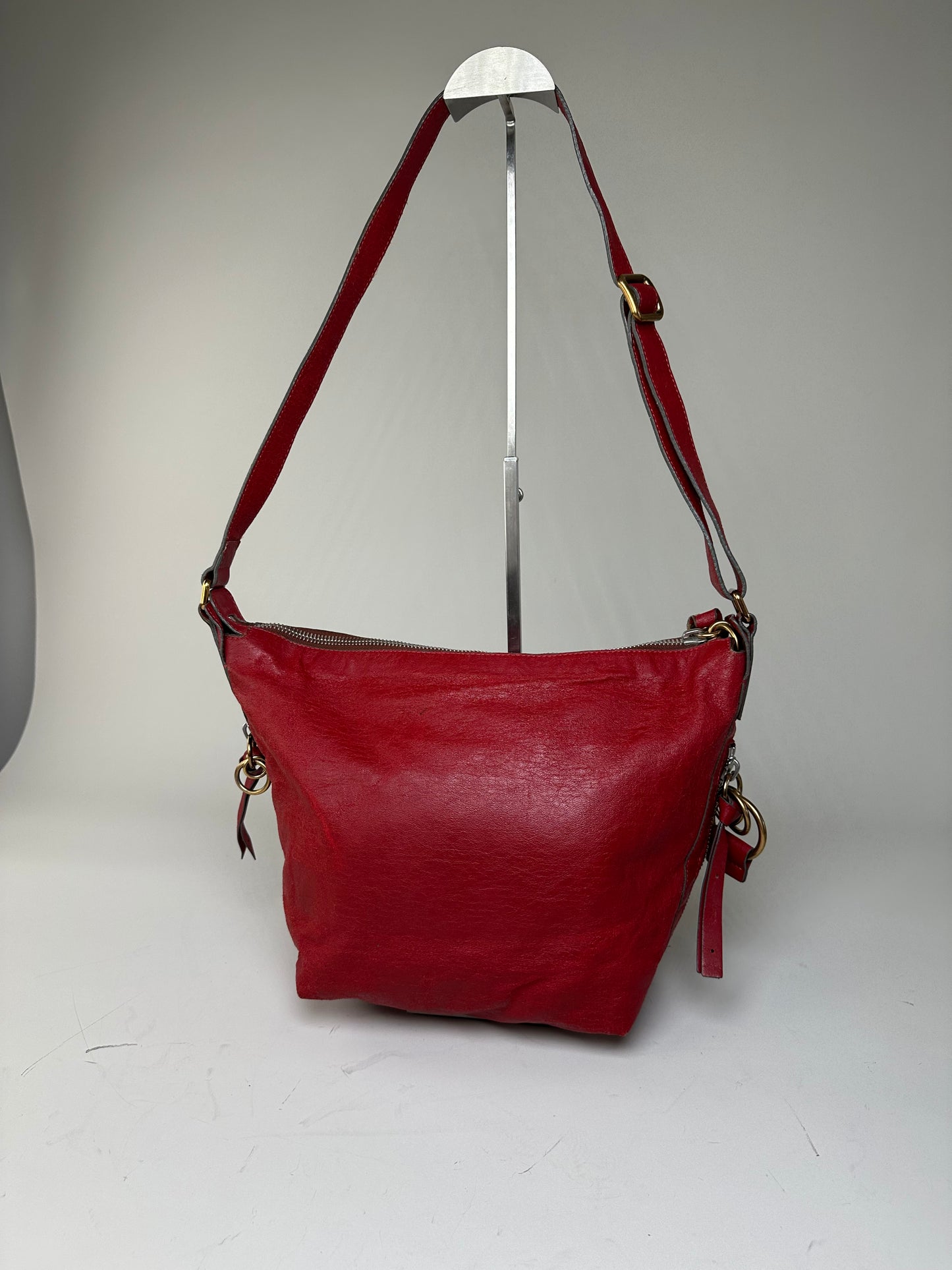 Vintage Chloe Grained Leather Shoulder Bag Red Gold