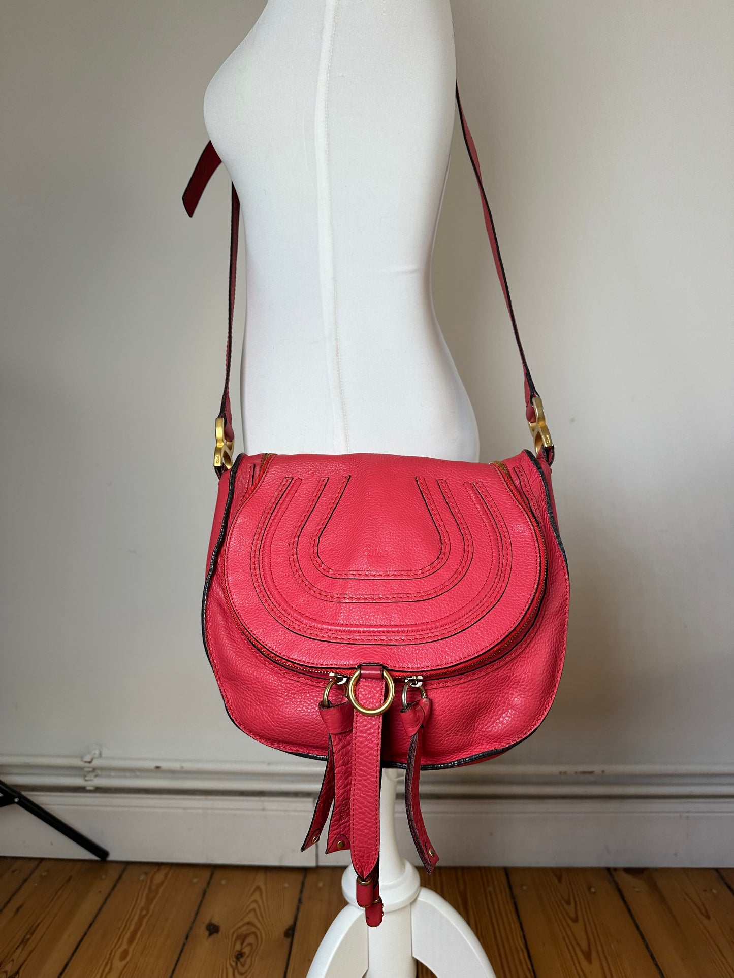 Vintage Chloé Marcie Pebbled Leather Crossbody Bag Red