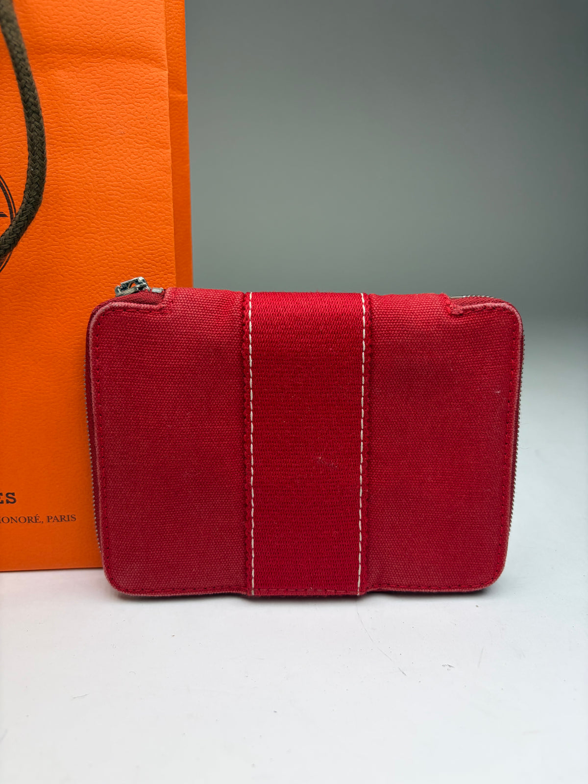Vintage Hermès Canvas Zip Wallet Red Silver