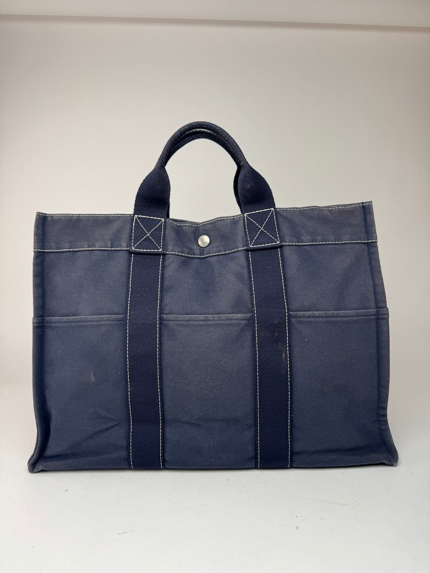 Sac cabas vintage Hermès en coton bleu marine