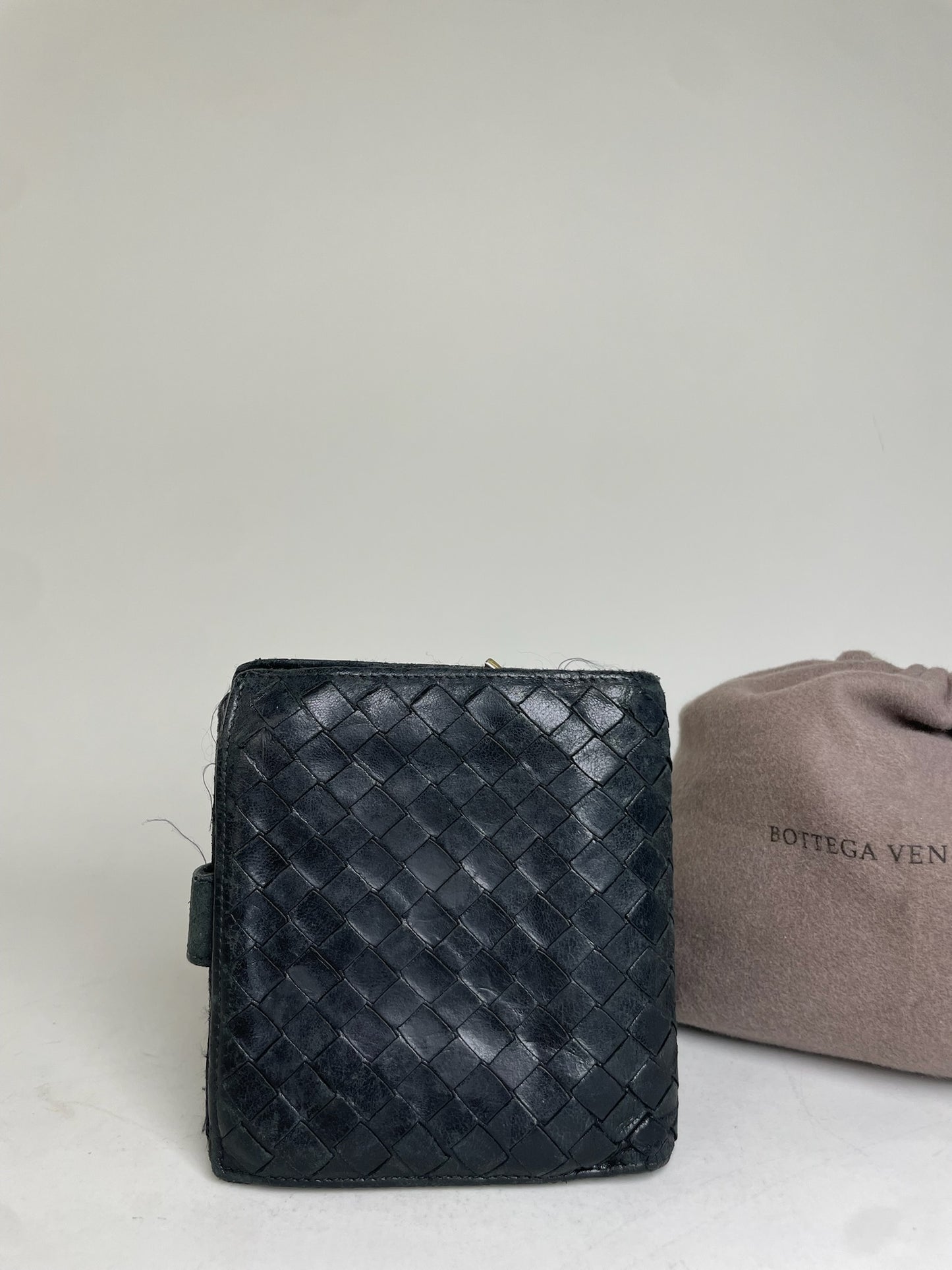 Vintage Bottega Veneta Intrecciato Woven Leather Wallet Black