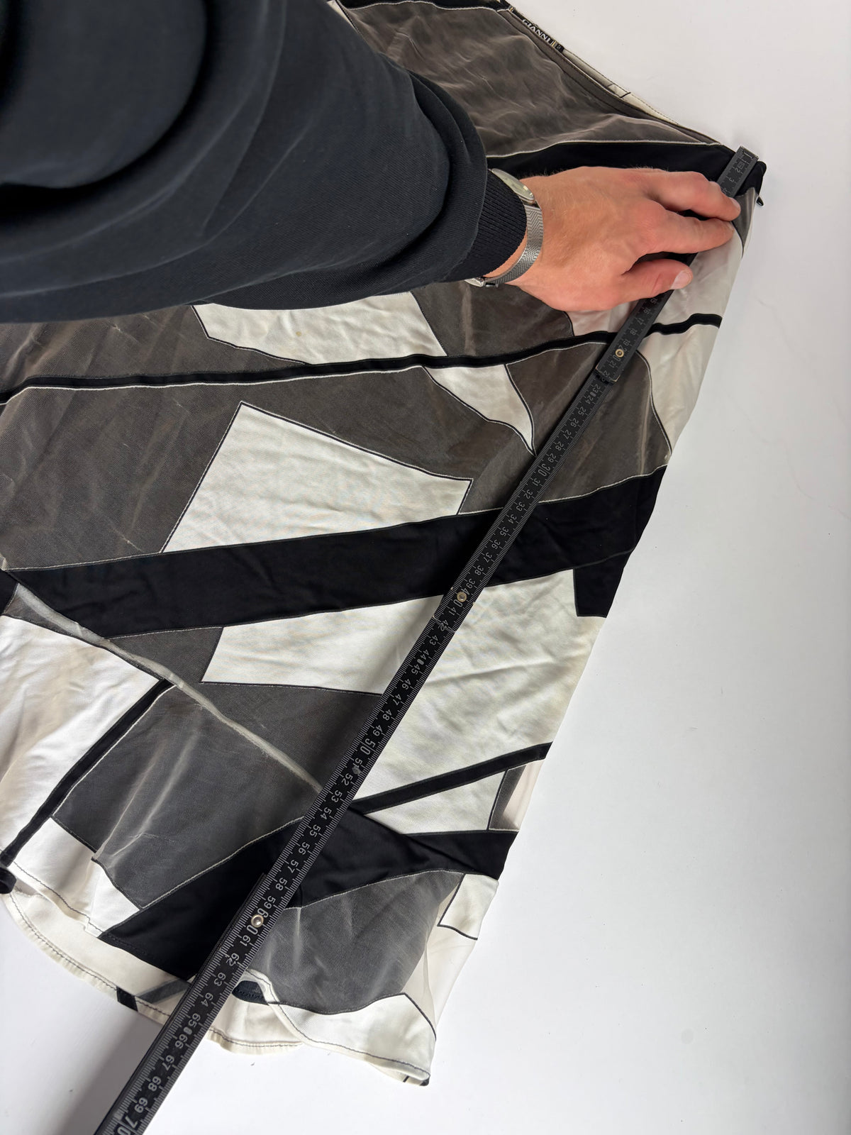 Vintage Versace Geometric Pattern Maxi Skirt Black Grey White L