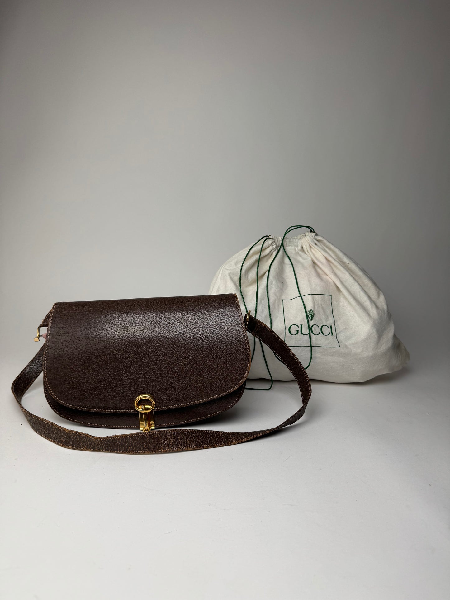 Vintage Gucci Leather Horsebit Shoulder / Crossbody Bag Brown