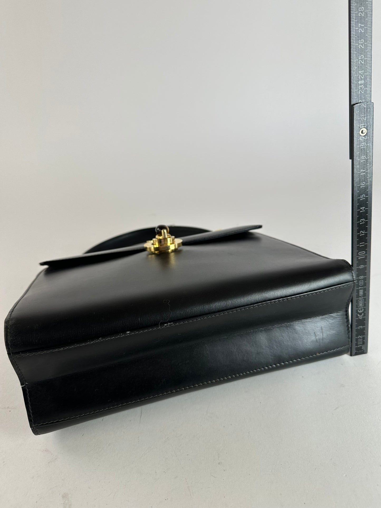 Vintage Gucci Tiger's Eye Cabochon Leather Top Handle Bag Black