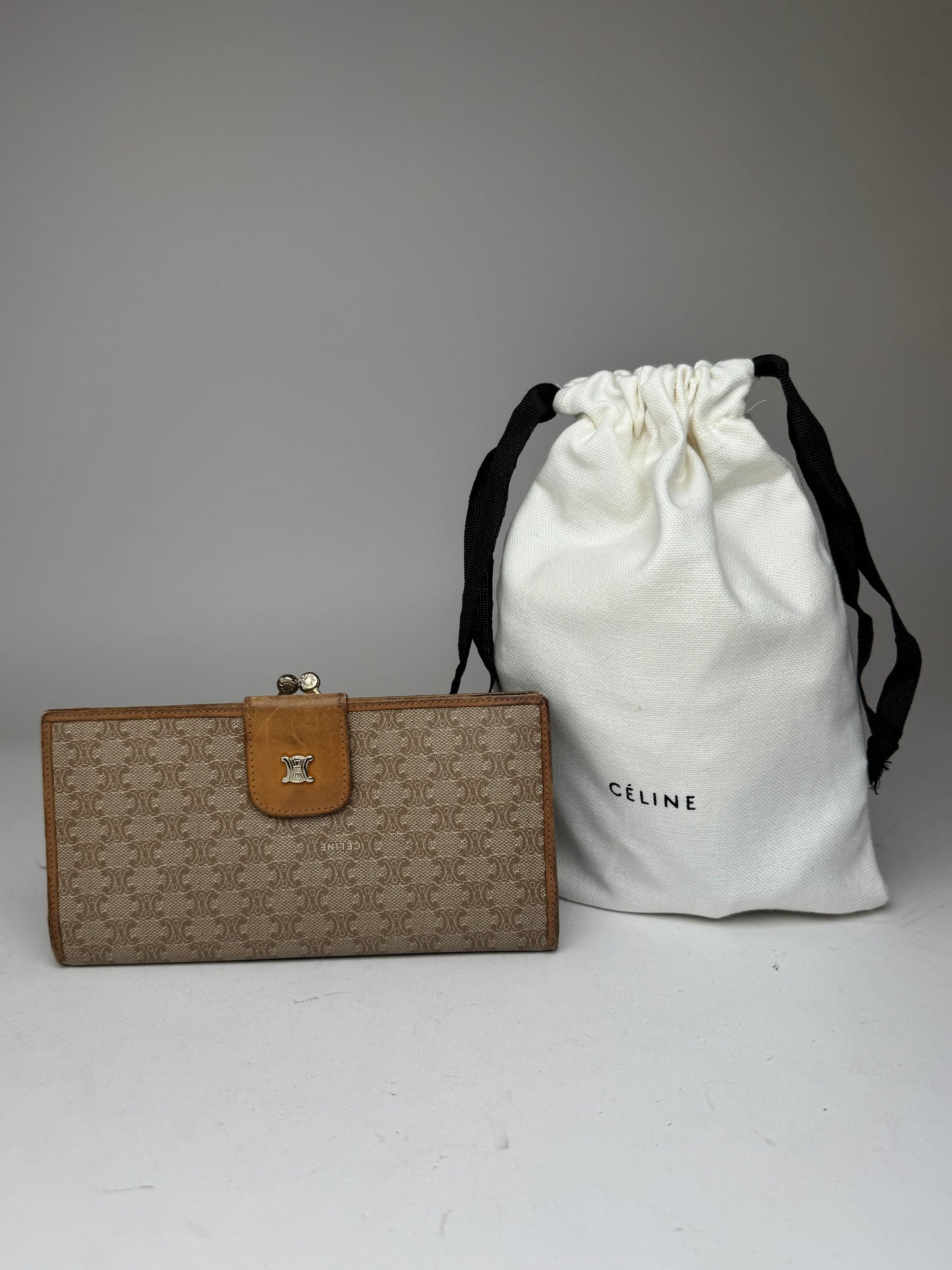 Vintage Celine Paris Triomphe Leather Wallet beige