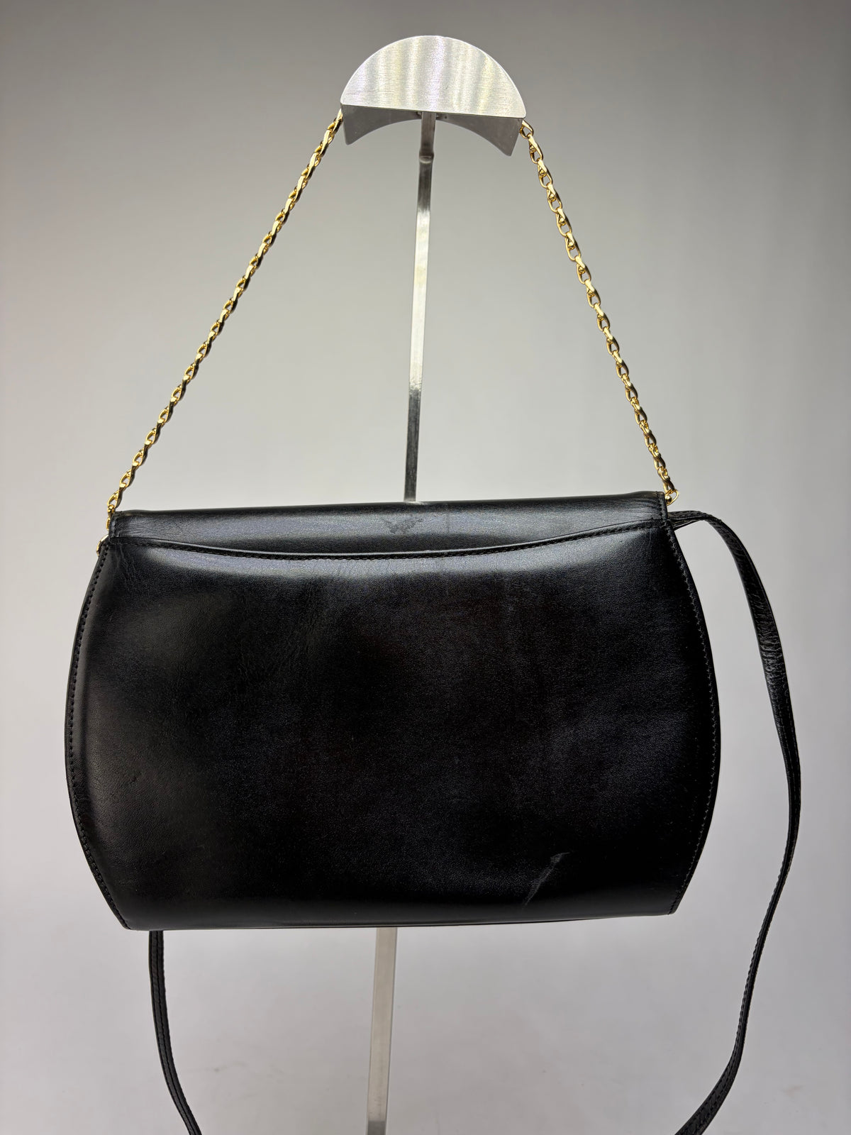 Vintage Givenchy 4G Logo Flap Crossbody Bag Late 1970s Black Gold