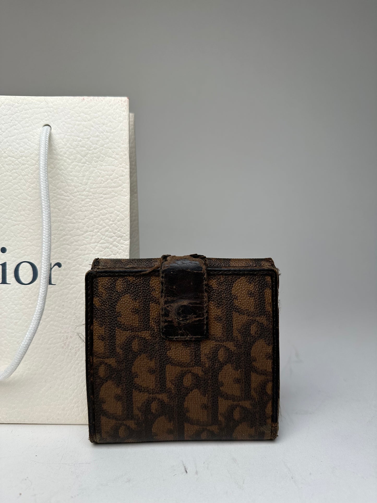 Vintage Dior Oblique Monogram Leather Wallet Brown