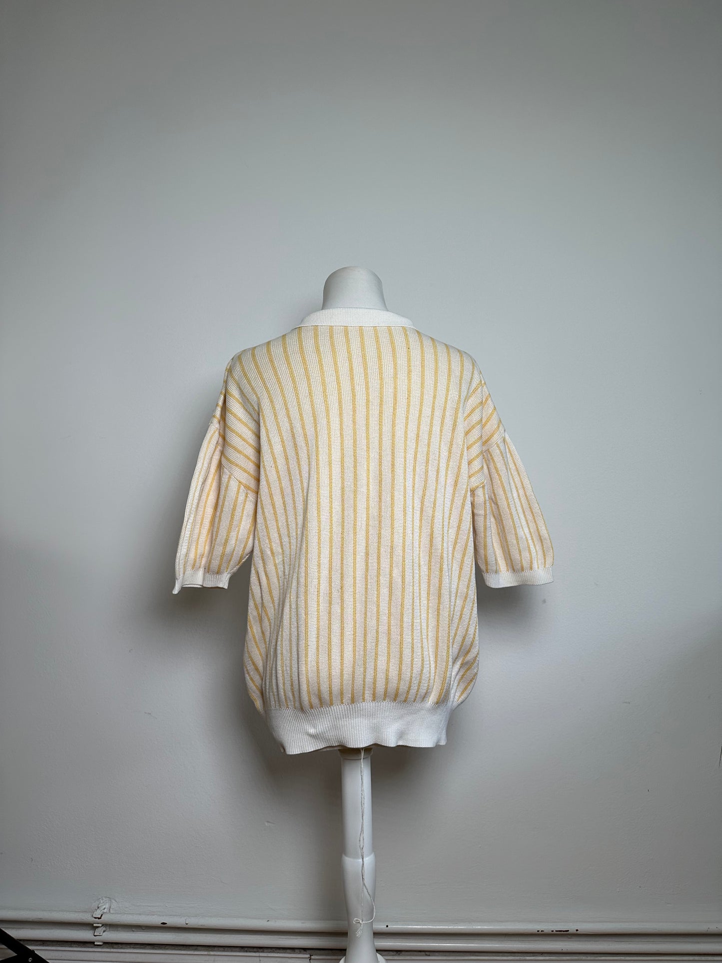 Vintage Dior Mens Cotton Knit Polo Top Cream Yellow Striped L