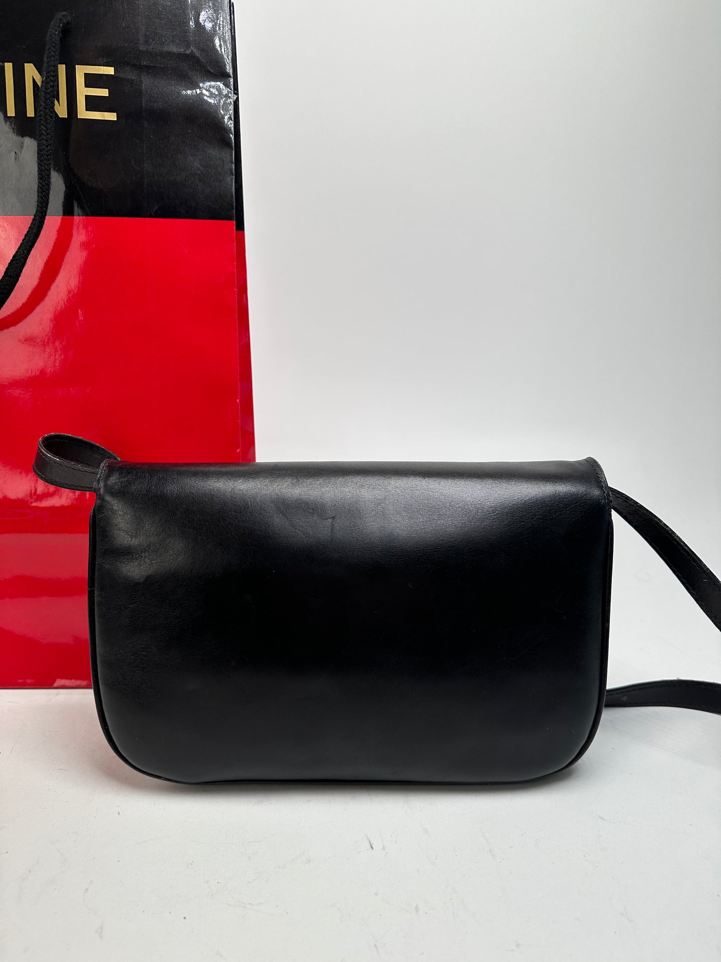 Vintage Celine Leather Shoulder Bag Black