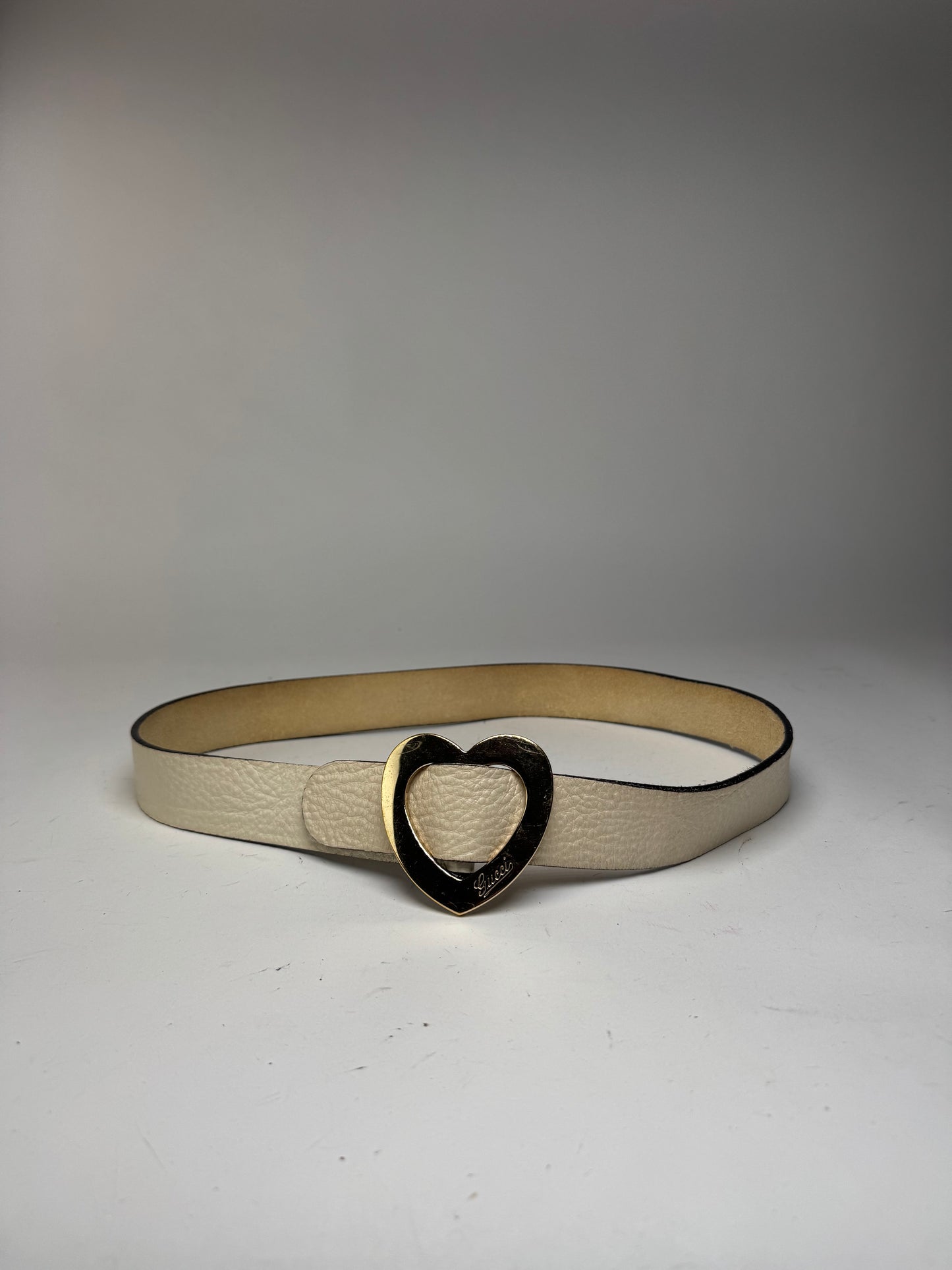 Vintage Gucci Heart Leather Belt white
