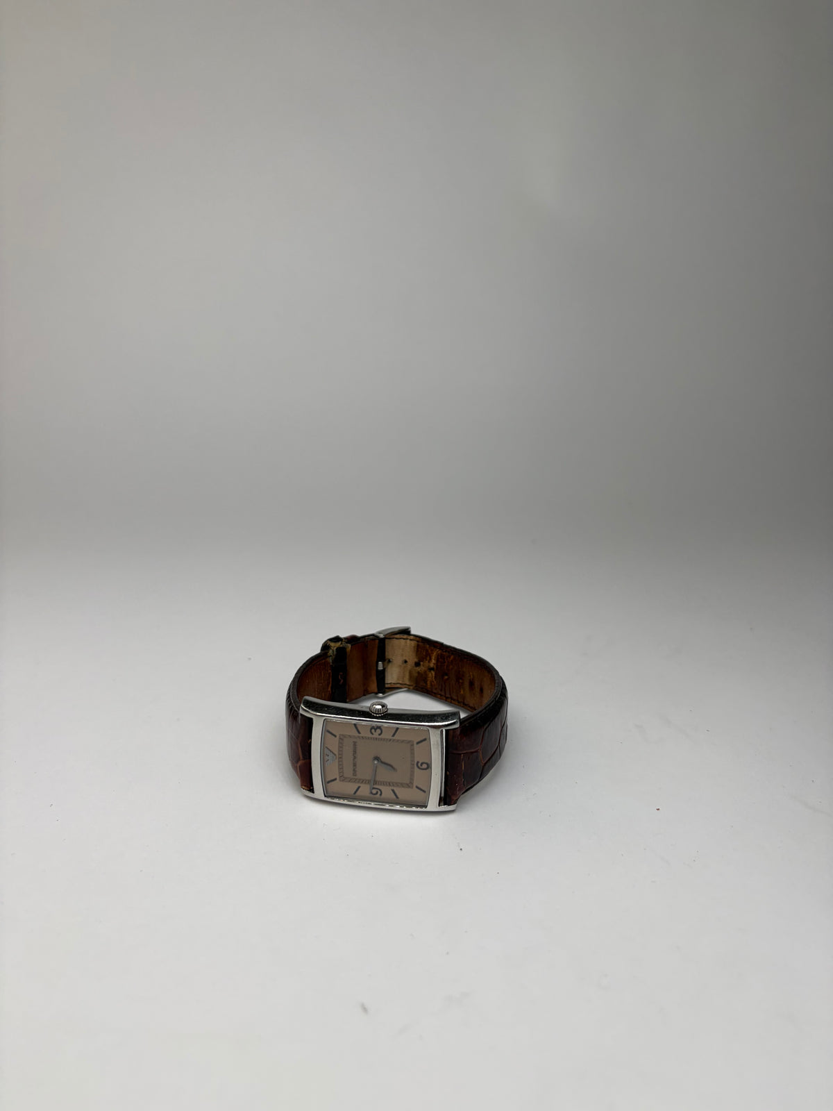 Vintage Emporio Armani Crocodile-Effect Leather Dress Watch Early 2000s Brown