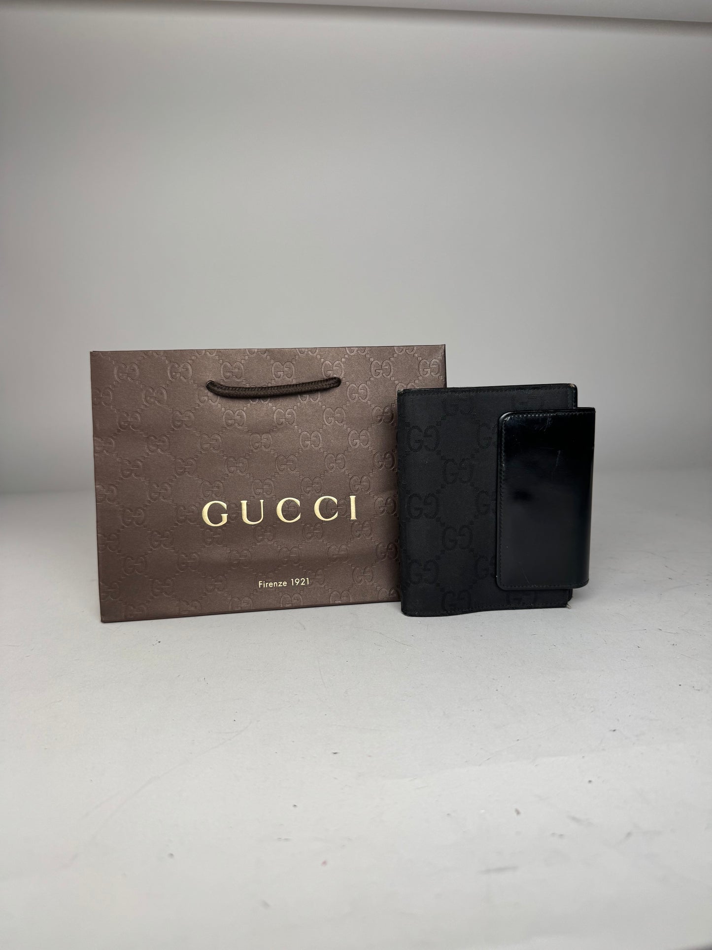 Vintage Gucci Monogram Card Holder Organizer Black
