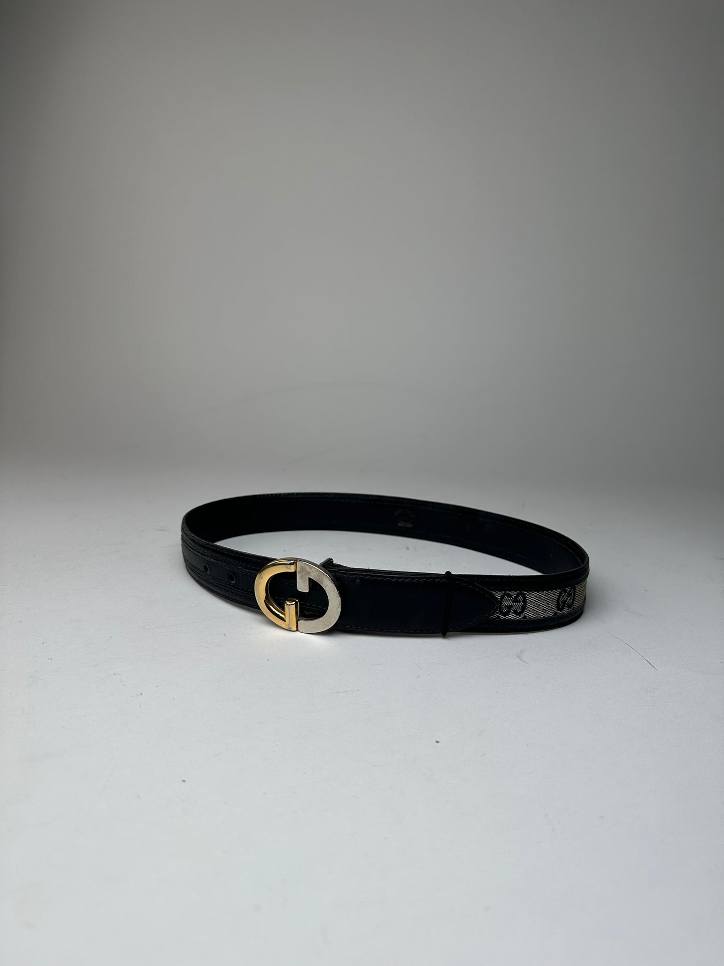 Vintage Gucci Ophidia Monogram Leather Belt Grey Black