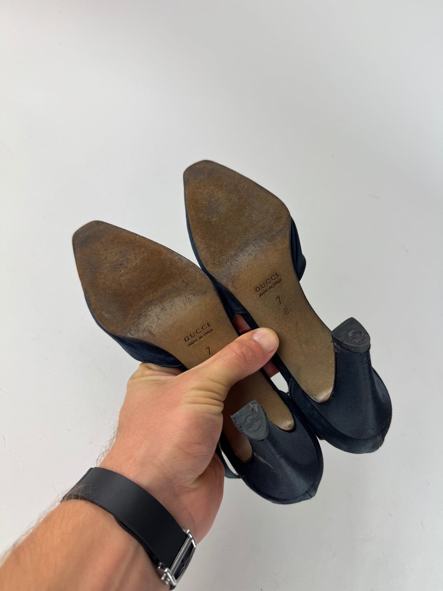 Vintage Gucci Horsebit Pumps Velvet Leather Navy Black