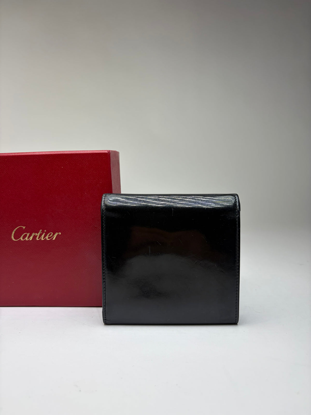 Vintage Cartier Patent Leather Bifold Wallet Late 1990s Black