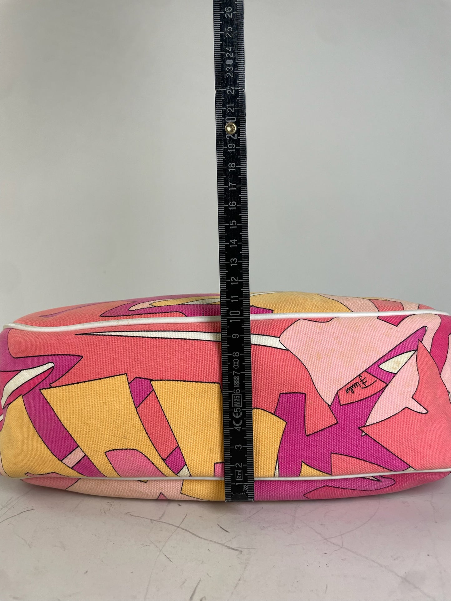 Vintage Emilio Pucci Canvas Tote Pink Orange Yellow Silver