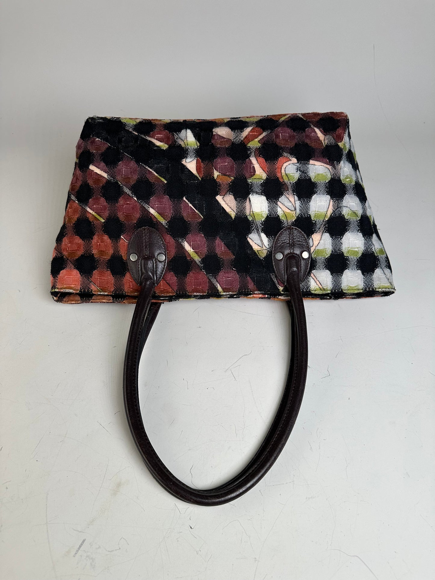 Vintage Pucci Woven Fabric Tote Black Rust Cream Olive