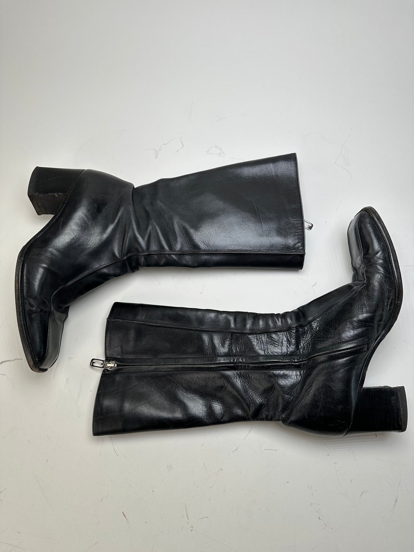 Vintage Gucci Leather Knee-High Boots Black Silver EU37