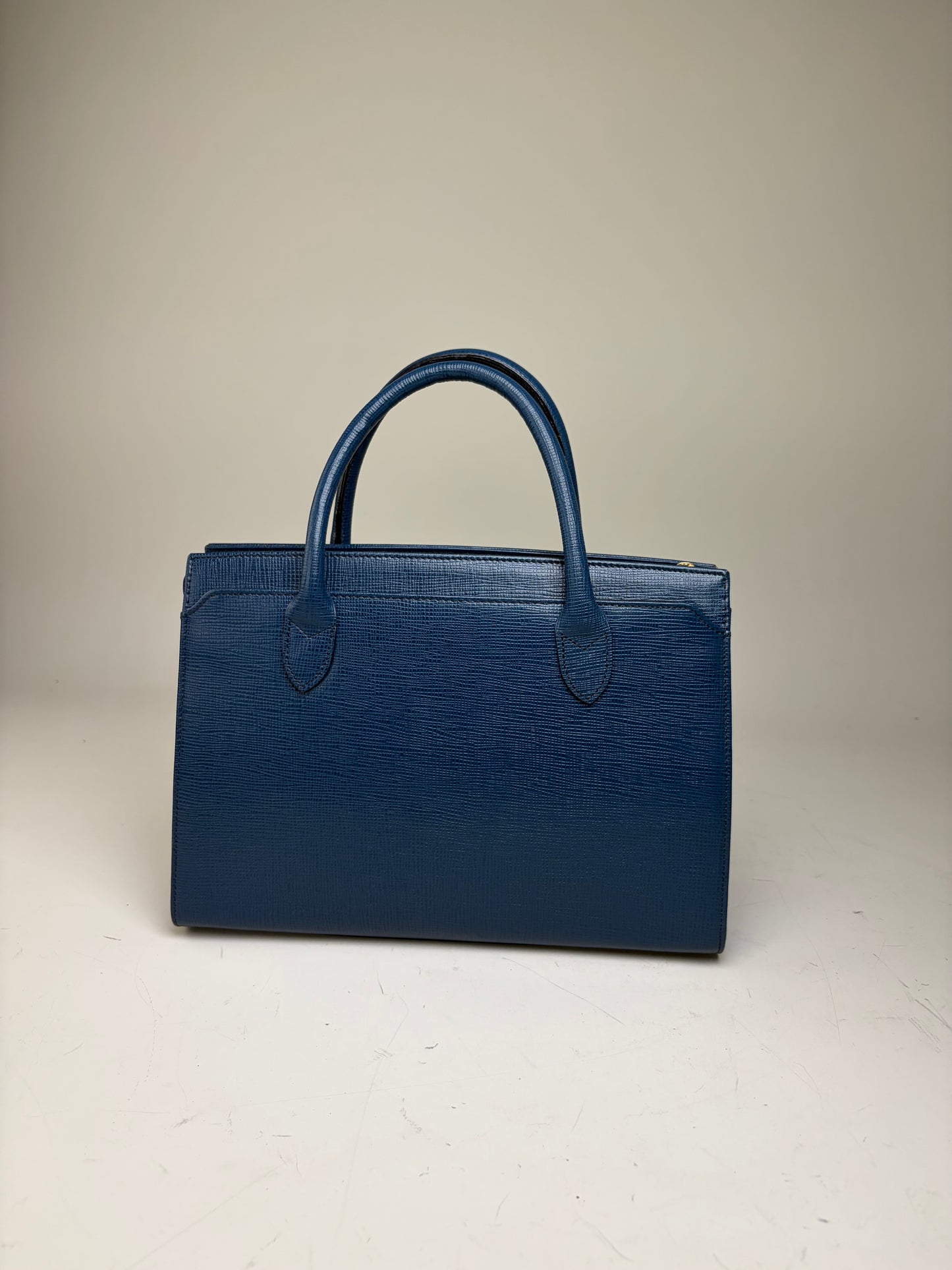 Vintage Courreges Structured Leather Handbag Blue Gold