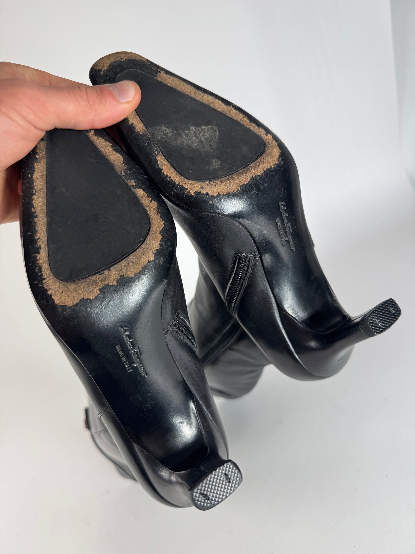 Vintage Salvatore Ferragamo Leather Heeled Boots Black EU38