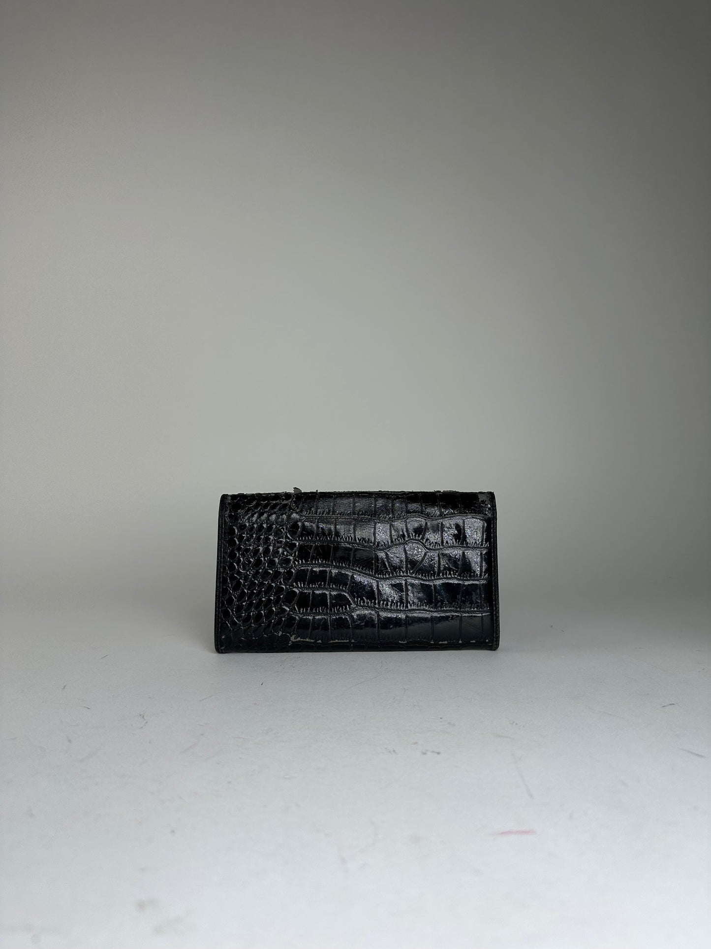 Vintage Vivienne Westwood Orb Long Wallet Black Croc-Embossed Patent Leather