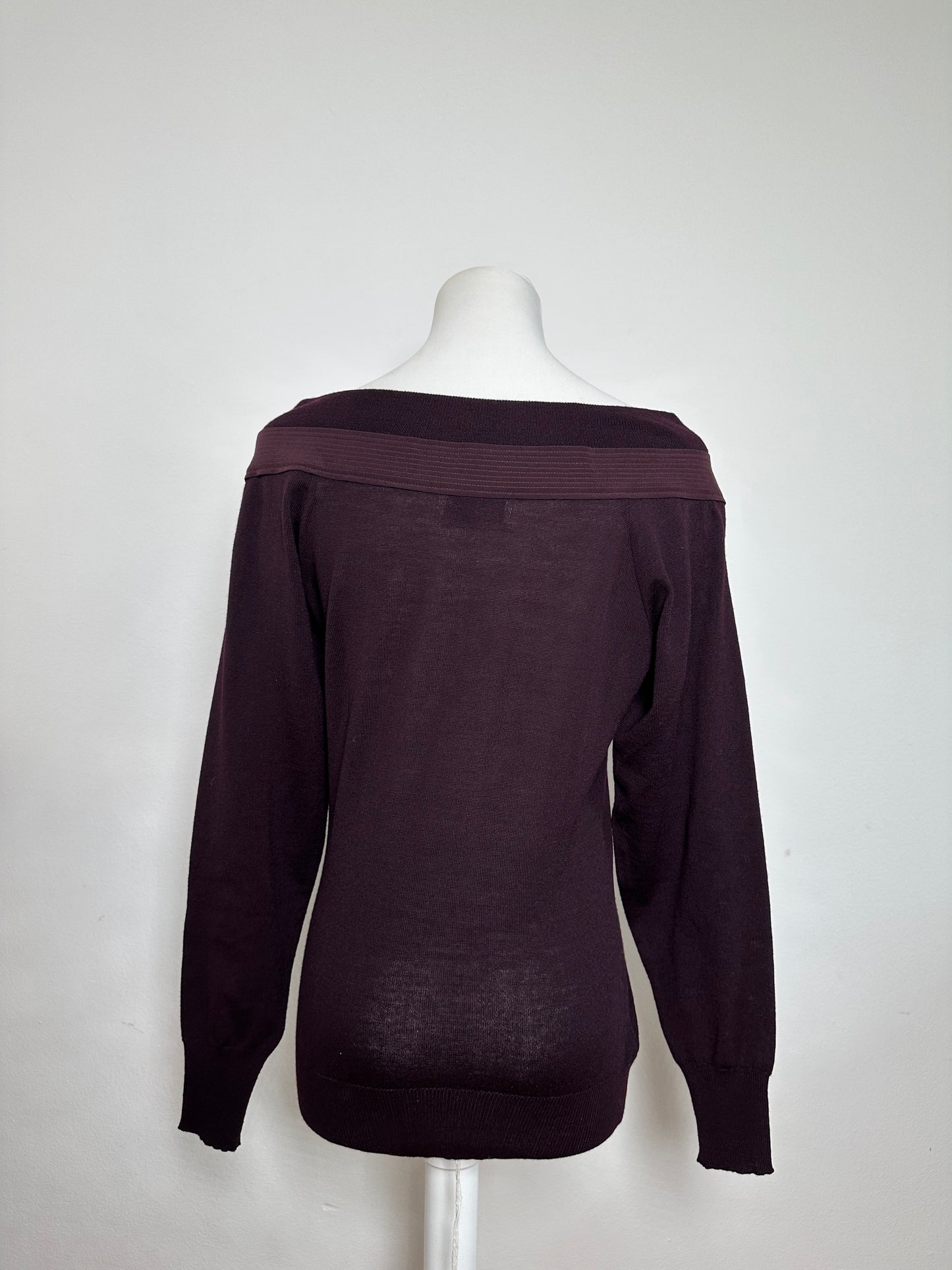 Vintage Versace Off-Shoulder Knit Sweater Purple S