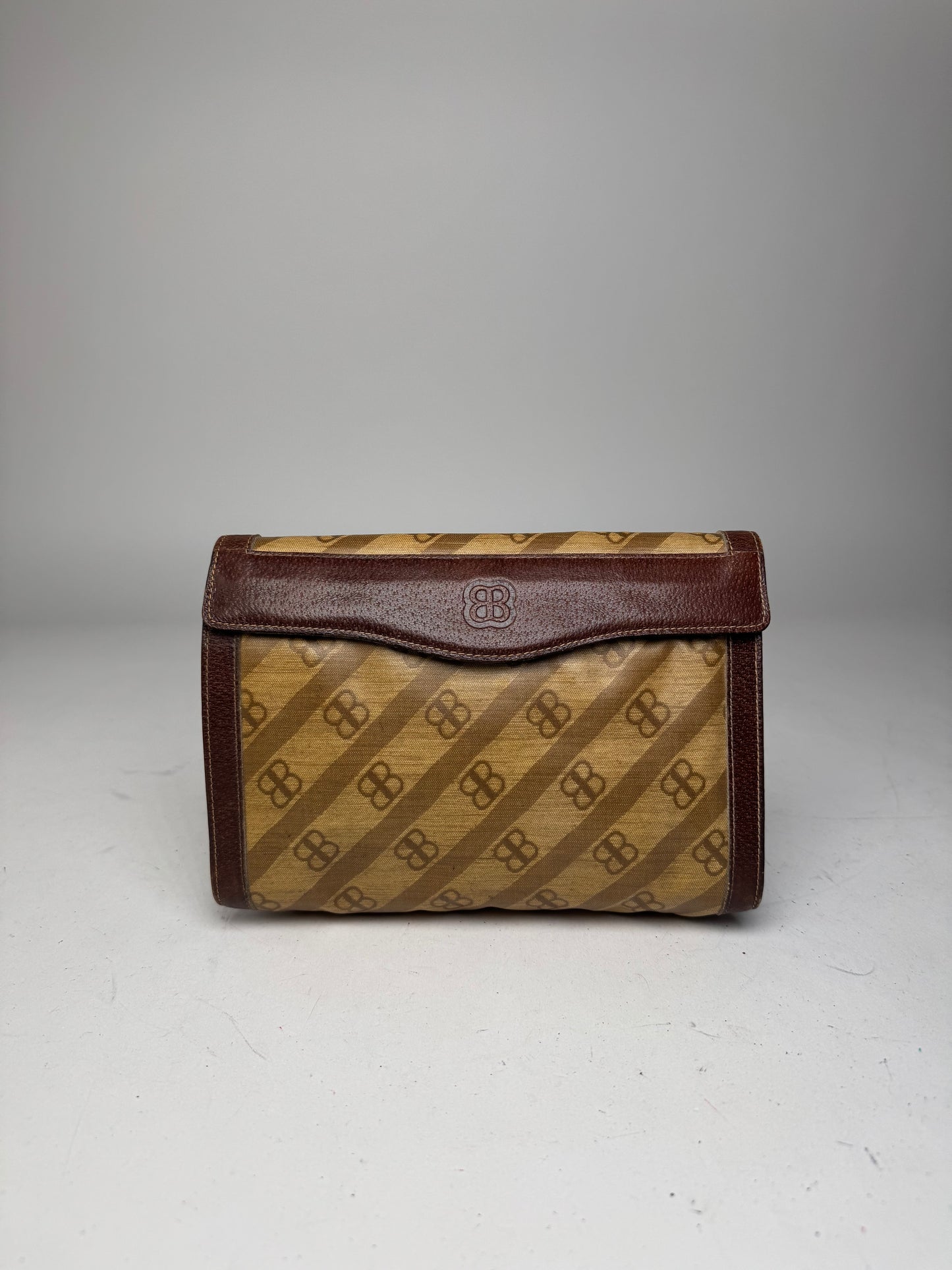 Vintage Balenciaga BB Monogram Leather Clutch Mini Bag Brown
