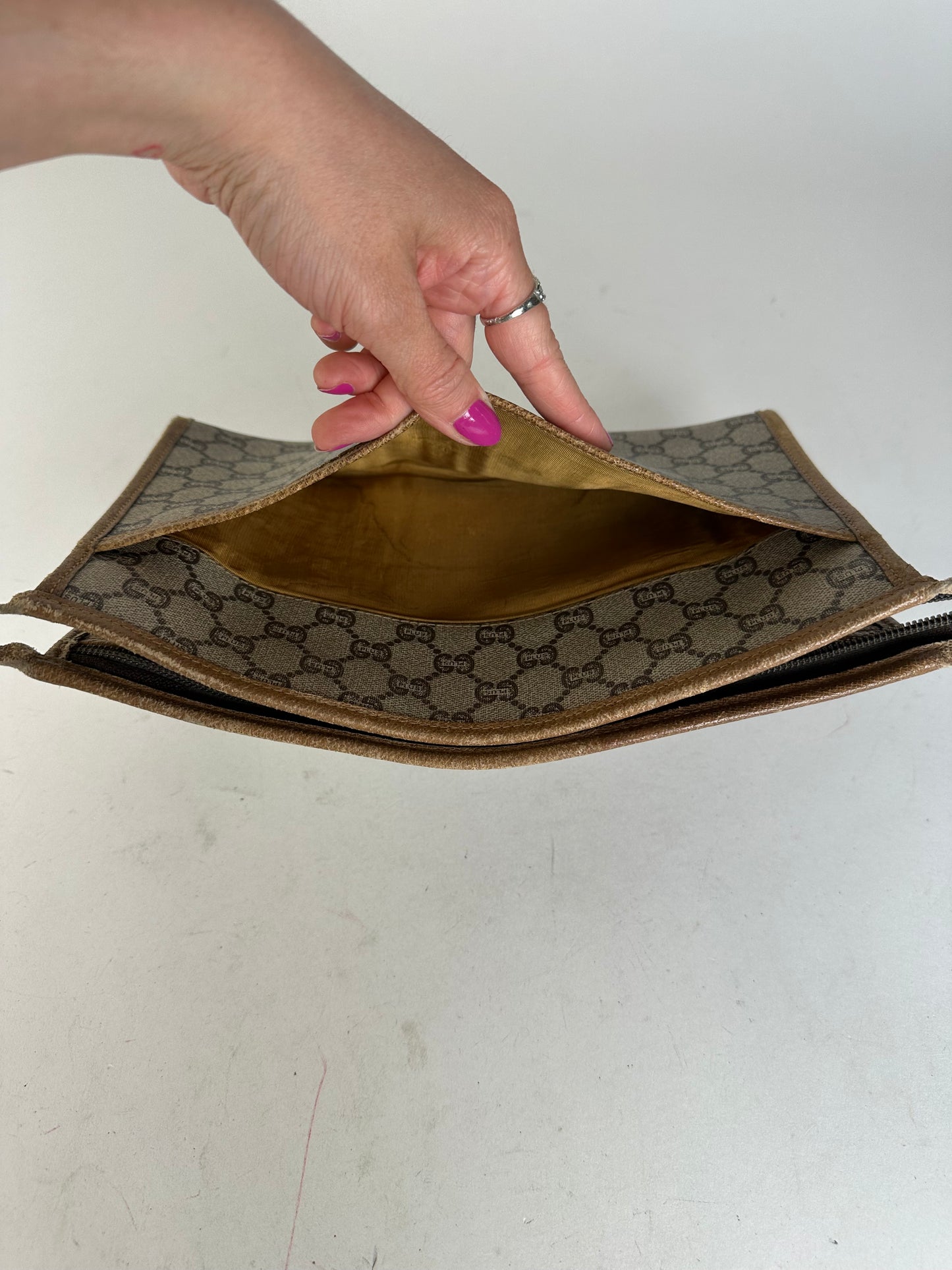 Vintage Gucci GG Plus Canvas Clutch Beige
