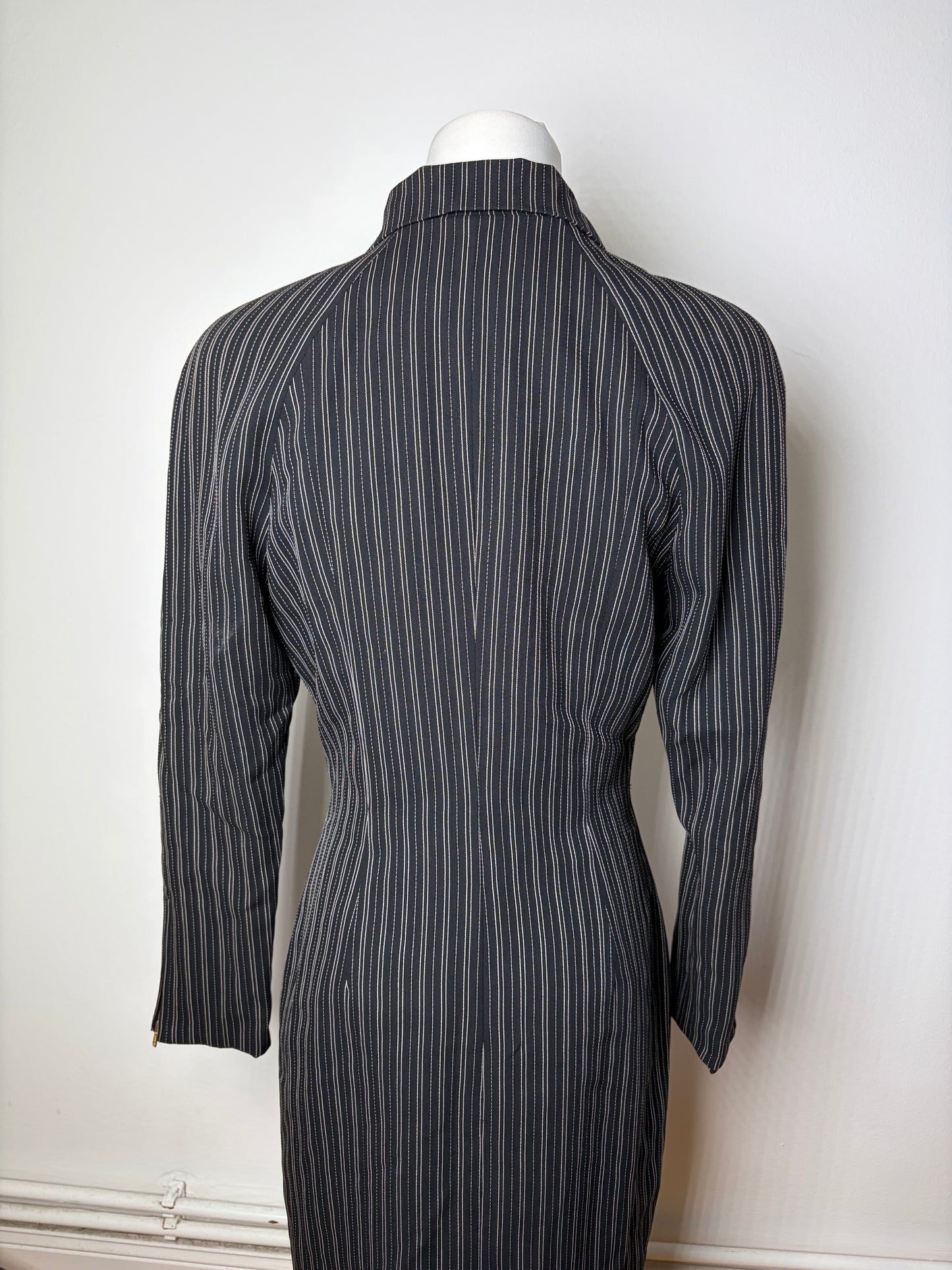 Vintage Dior Striped Cotton Dress Black White Gold M