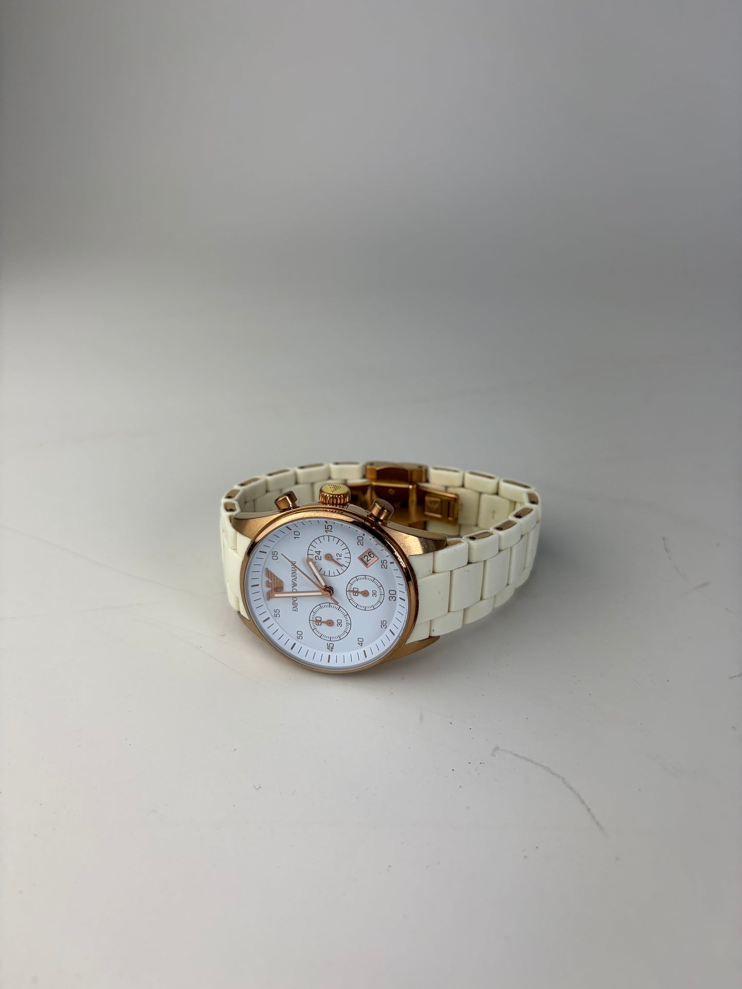 Vintage Emporio Armani Ceramic Stainless Steel Watch White Rose Gold