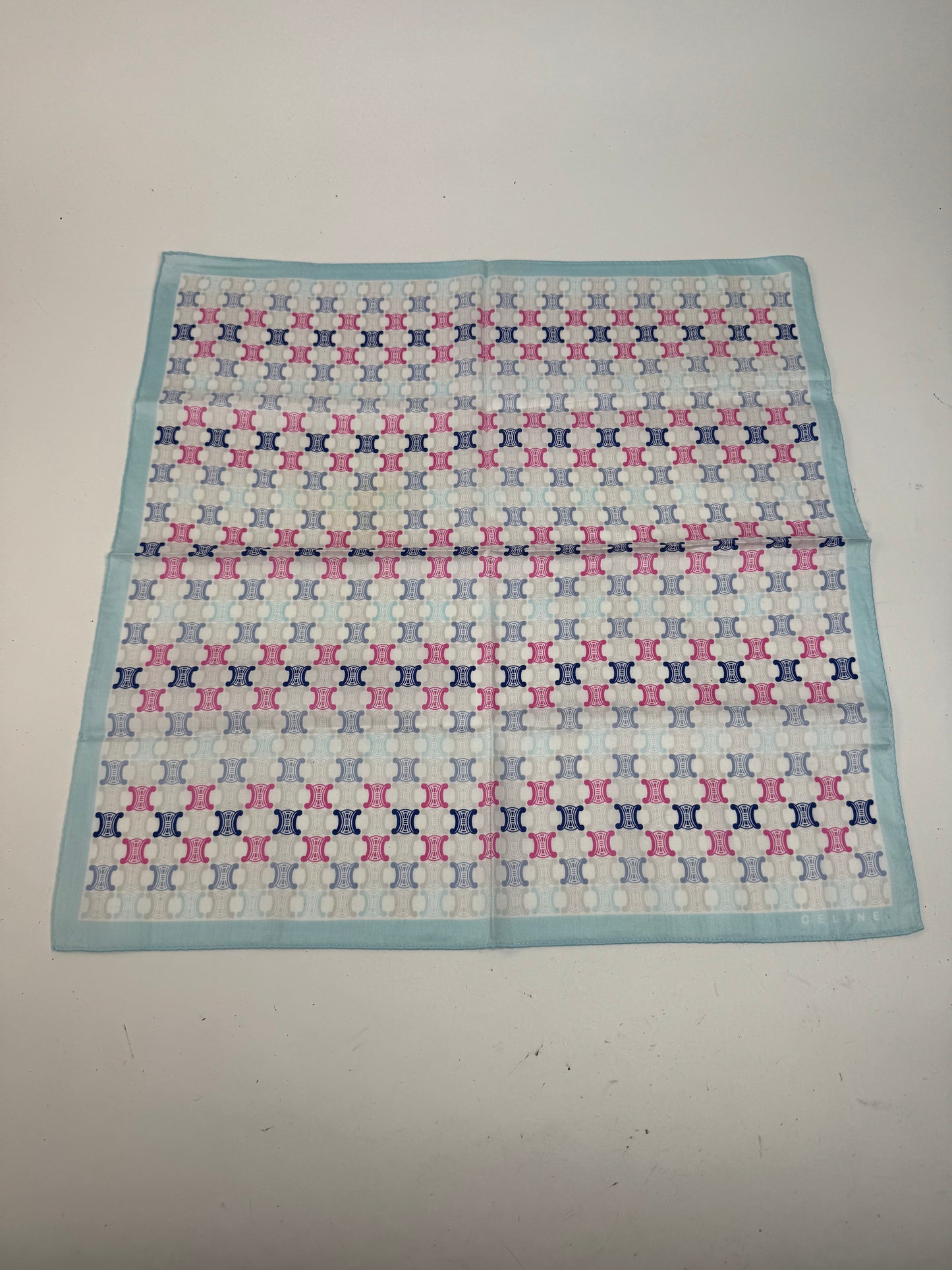 Vintage Céline Paris Triomphe Monogram Scsrf Bleu rose blanc