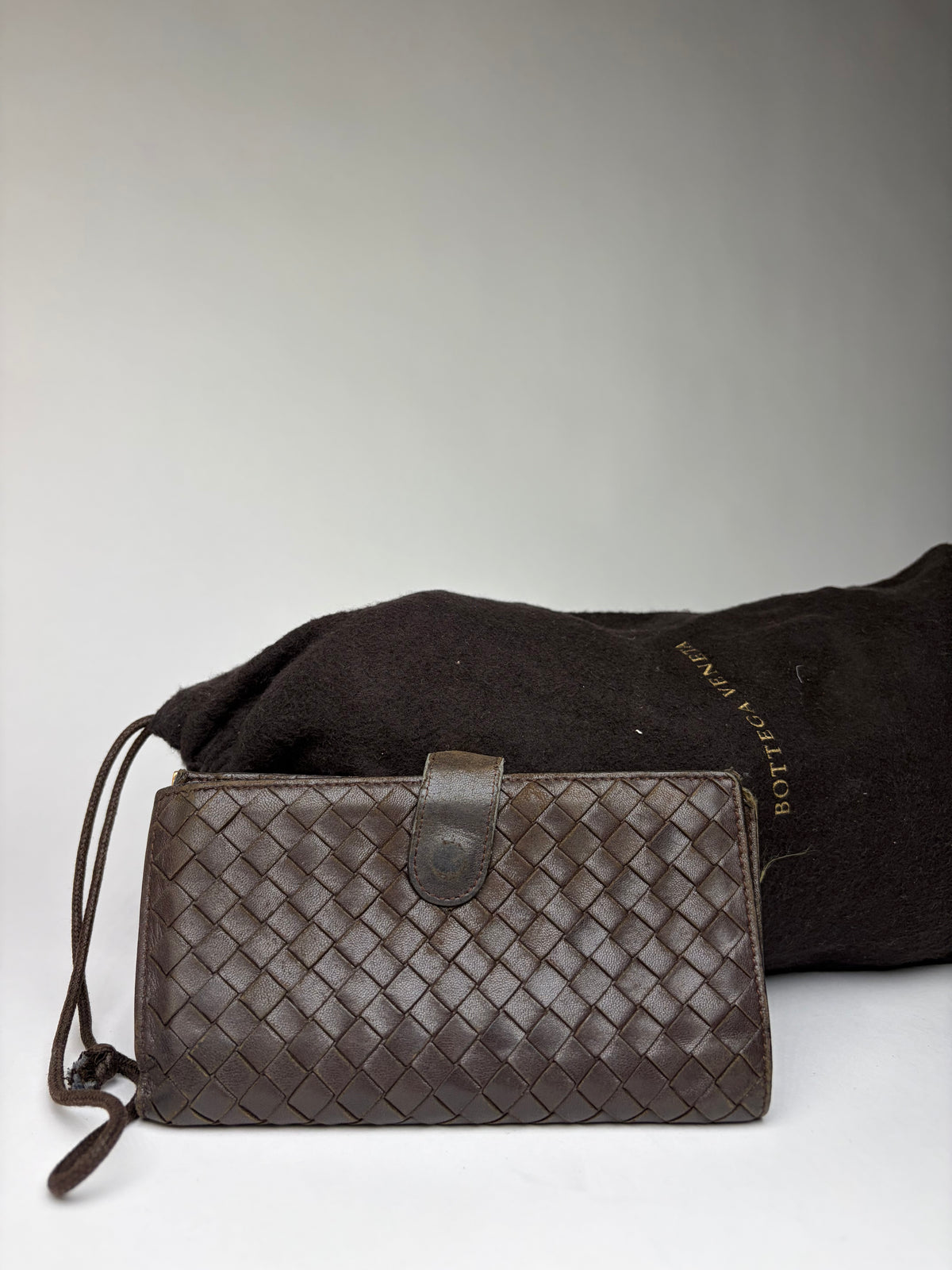 Vintage Bottega Veneta Intrecciato Woven Bifold Wallet Dark Brown