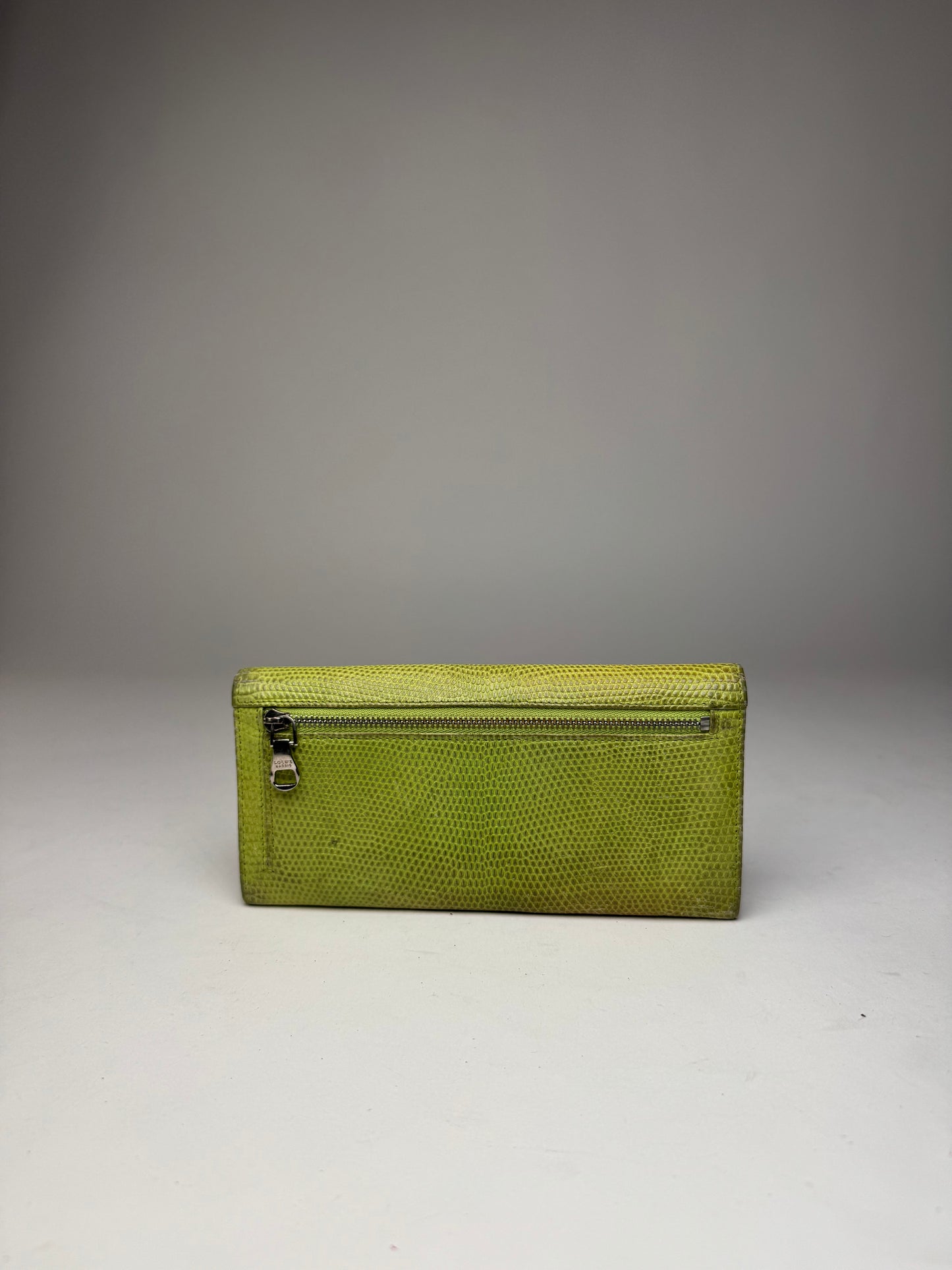 Vintage Loewe Madrid Snake Emblossed Leather Wallet Green