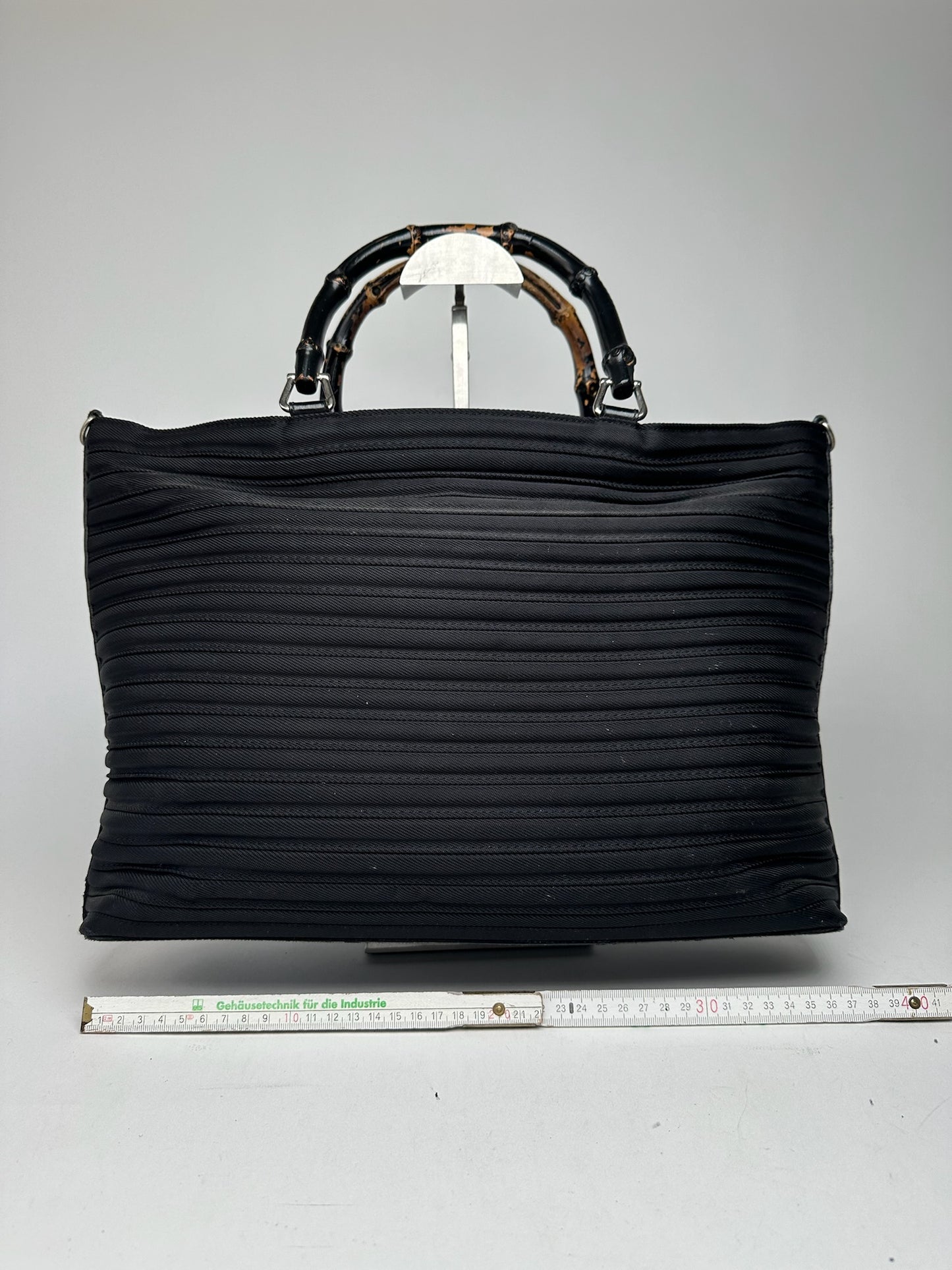 Vintage Gucci Bamboo Top Handle Canvas Bag black