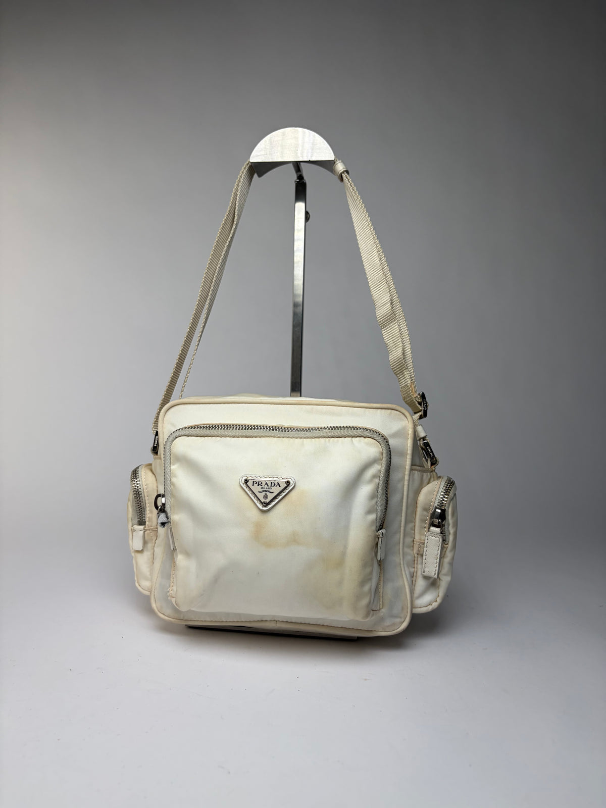Vintage Prada Nylon Crossbody Bag Late 1990s Cream