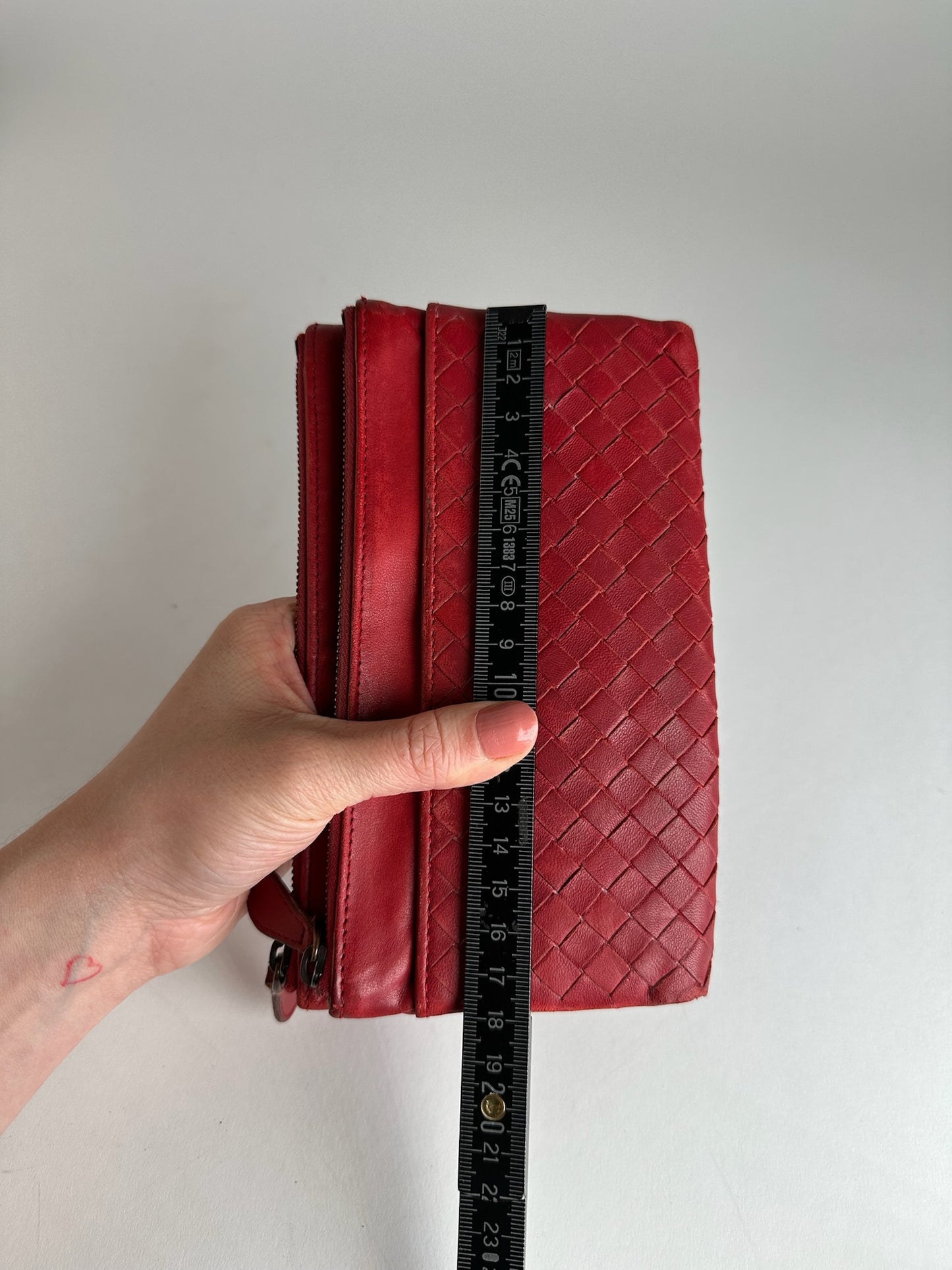 Vintage Bottega Veneta Intrecciato Leather Card Holder Wallet Red