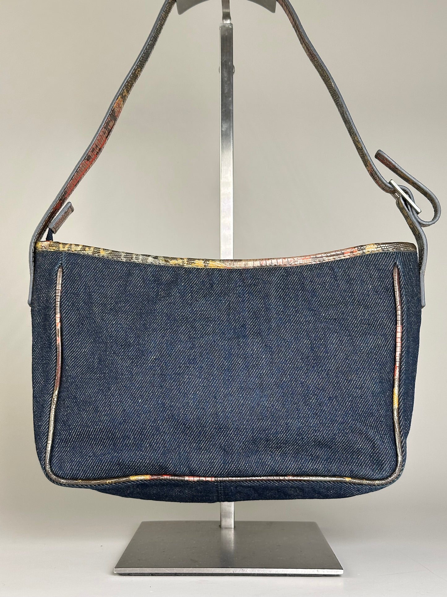 Vintage Fendi Denim Shoulder Bag Dark Blue Multicolour